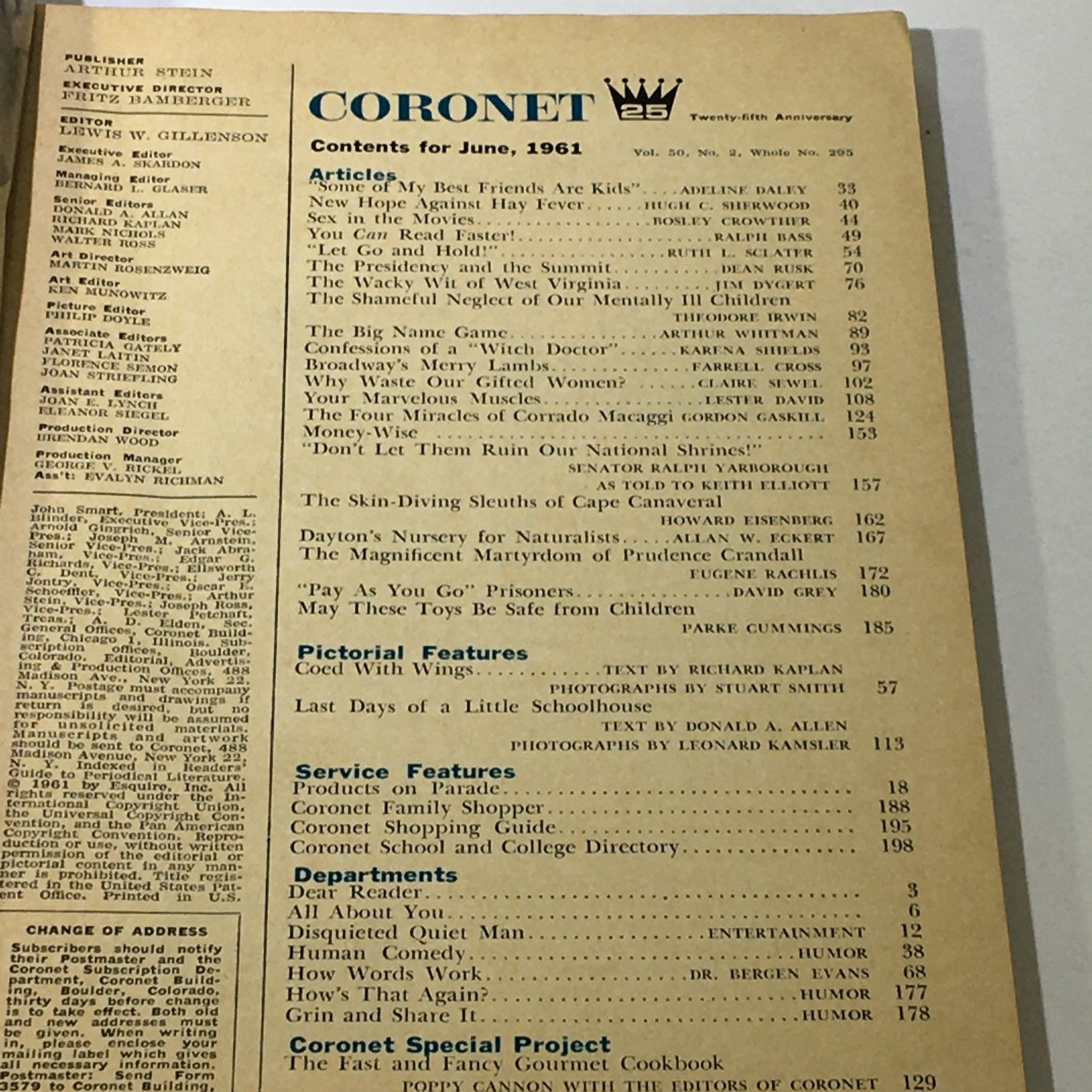 VTG Coronet Magazine June 1961 Vol 50 #2 Fast & Nancy Cookbook, Newsstand