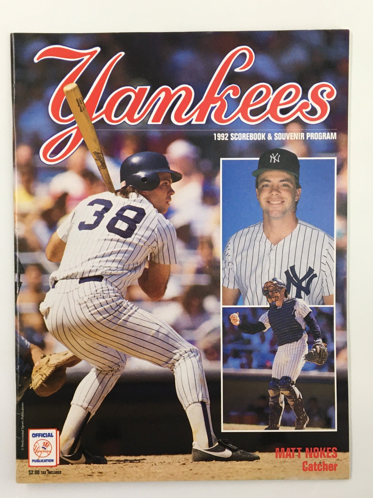 1992 New York Yankees Scorebook & Souvenir Program Matt Nokes No Label VG