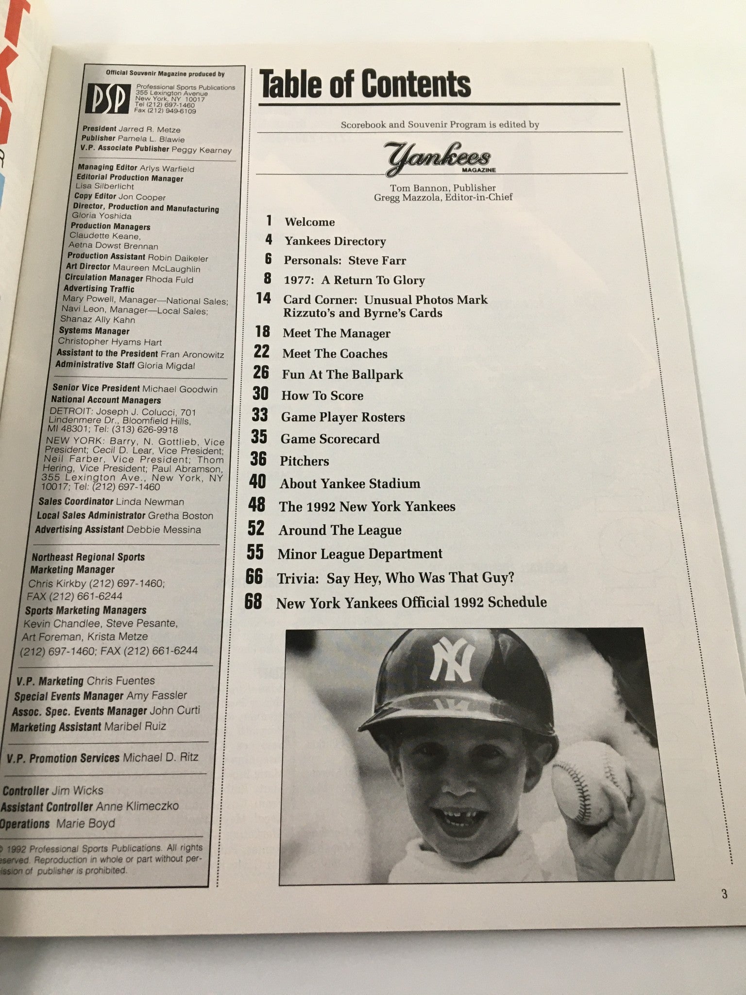 1992 New York Yankees Scorebook & Souvenir Program Matt Nokes No Label VG