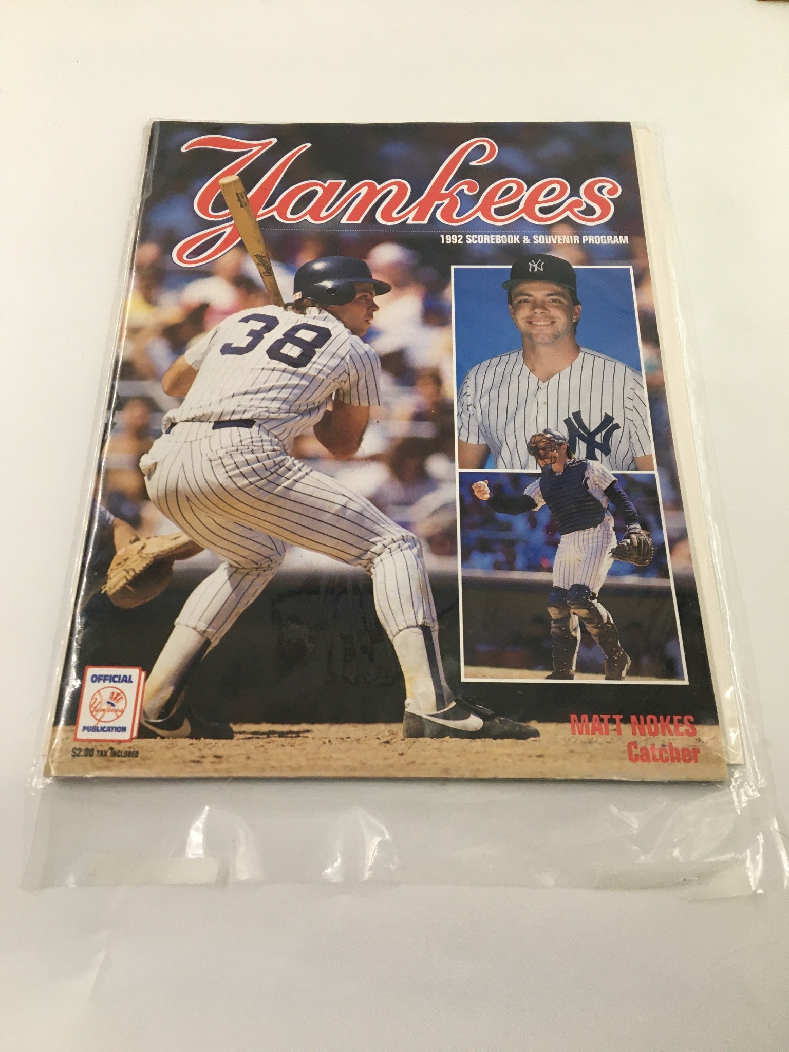 1992 New York Yankees Scorebook & Souvenir Program Matt Nokes No Label VG