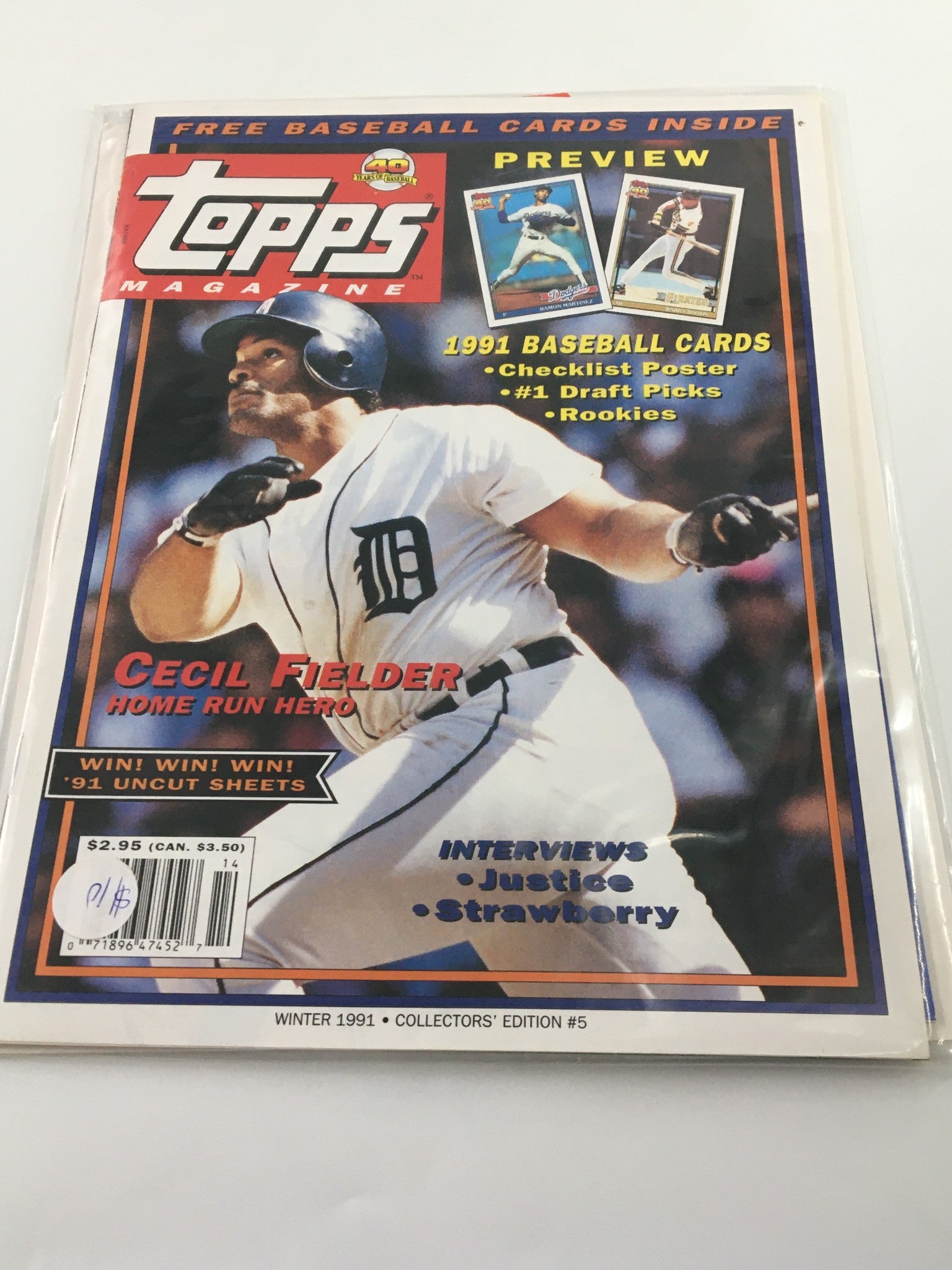 Topps Magazine 1991 Baseball Cards Cecil Fielder, Darryl Strawberry No Label VG