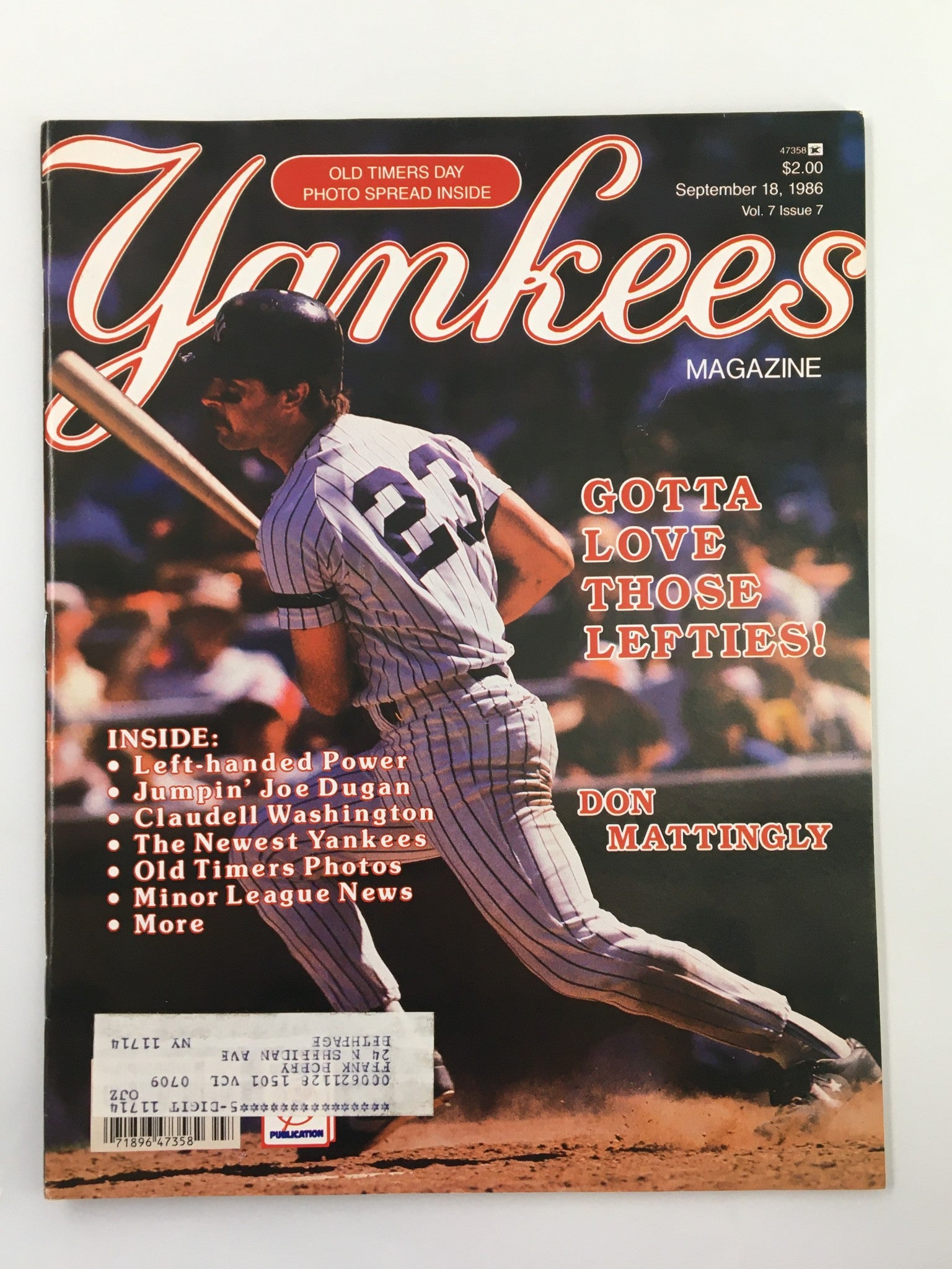 Yankees Magazine September 18 1986 Don Mattingly, Joe Dugan, Claudell Washington