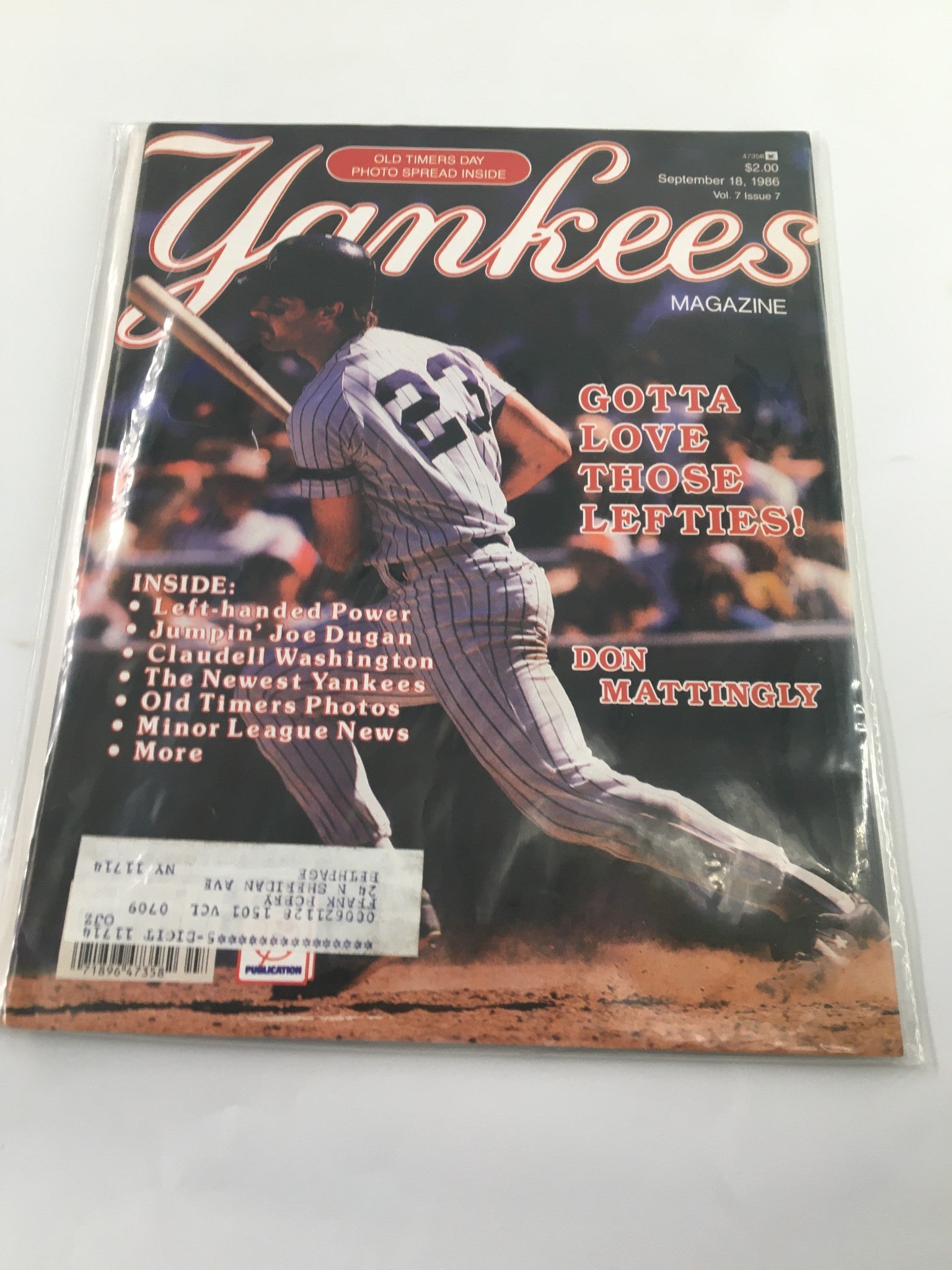 Yankees Magazine September 18 1986 Don Mattingly, Joe Dugan, Claudell Washington