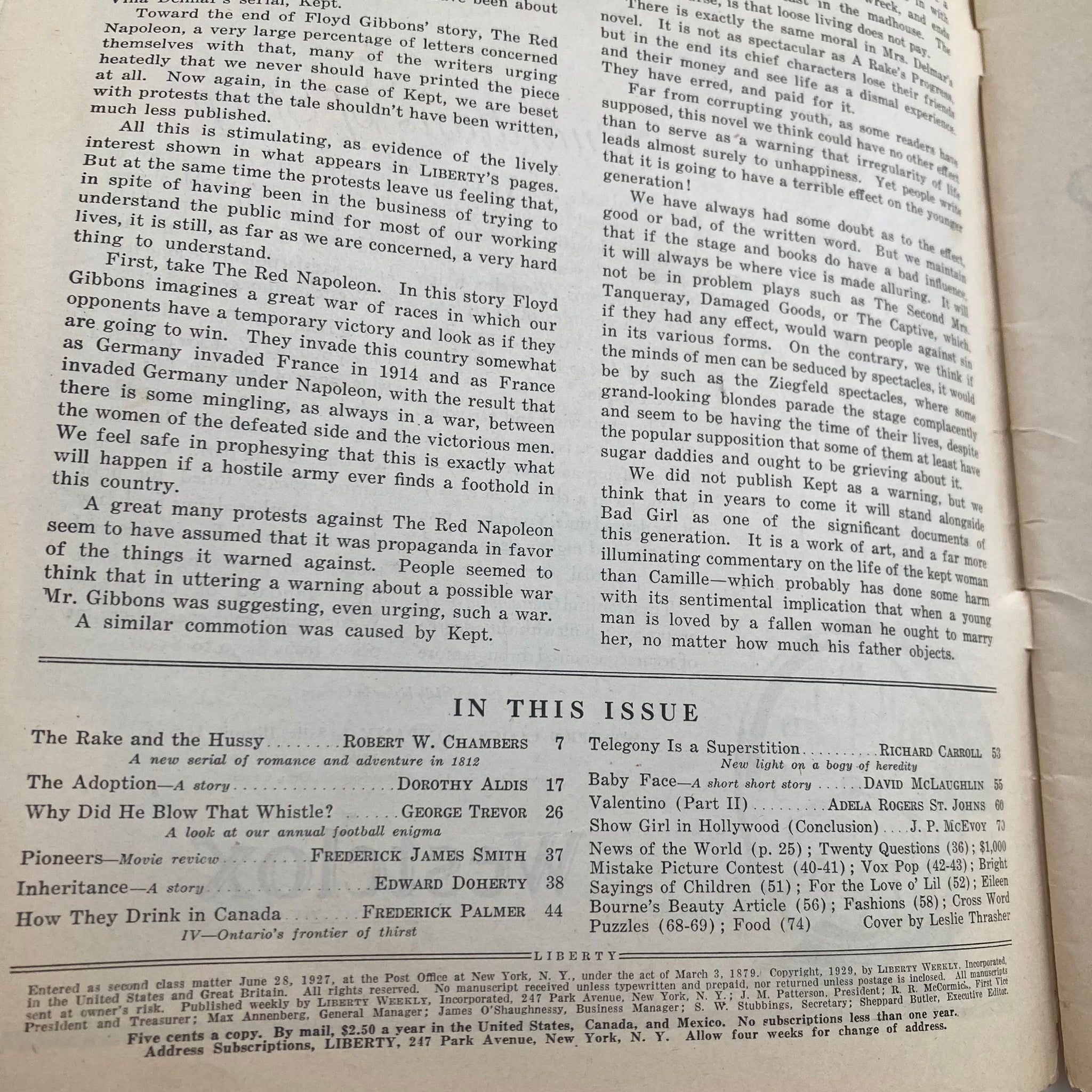 VTG Liberty Magazine September 28 1929 Vol 6 No. 38 The Cave Man No Label