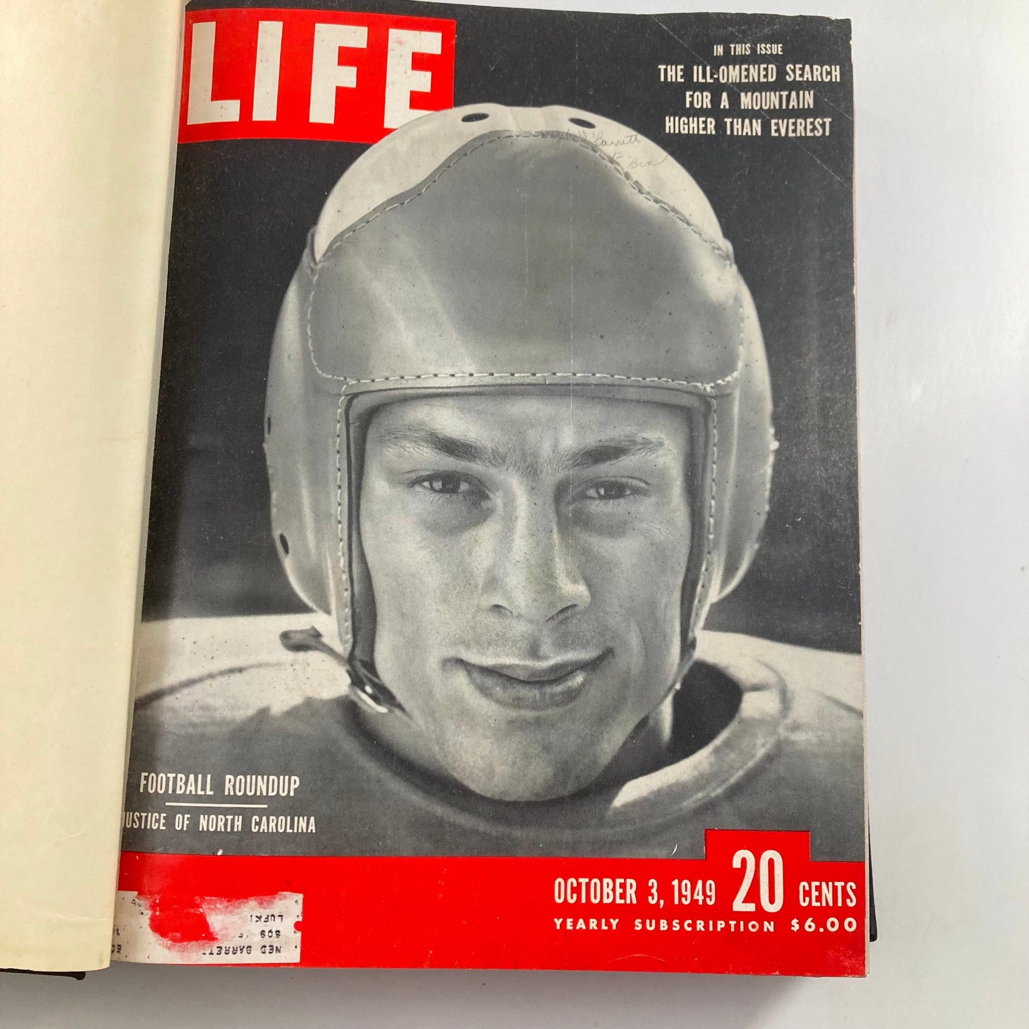 October 3, 1949 edition of Life Magazine featuring a football player on the cover, highlighting significant sports and culture of the late 1940s.