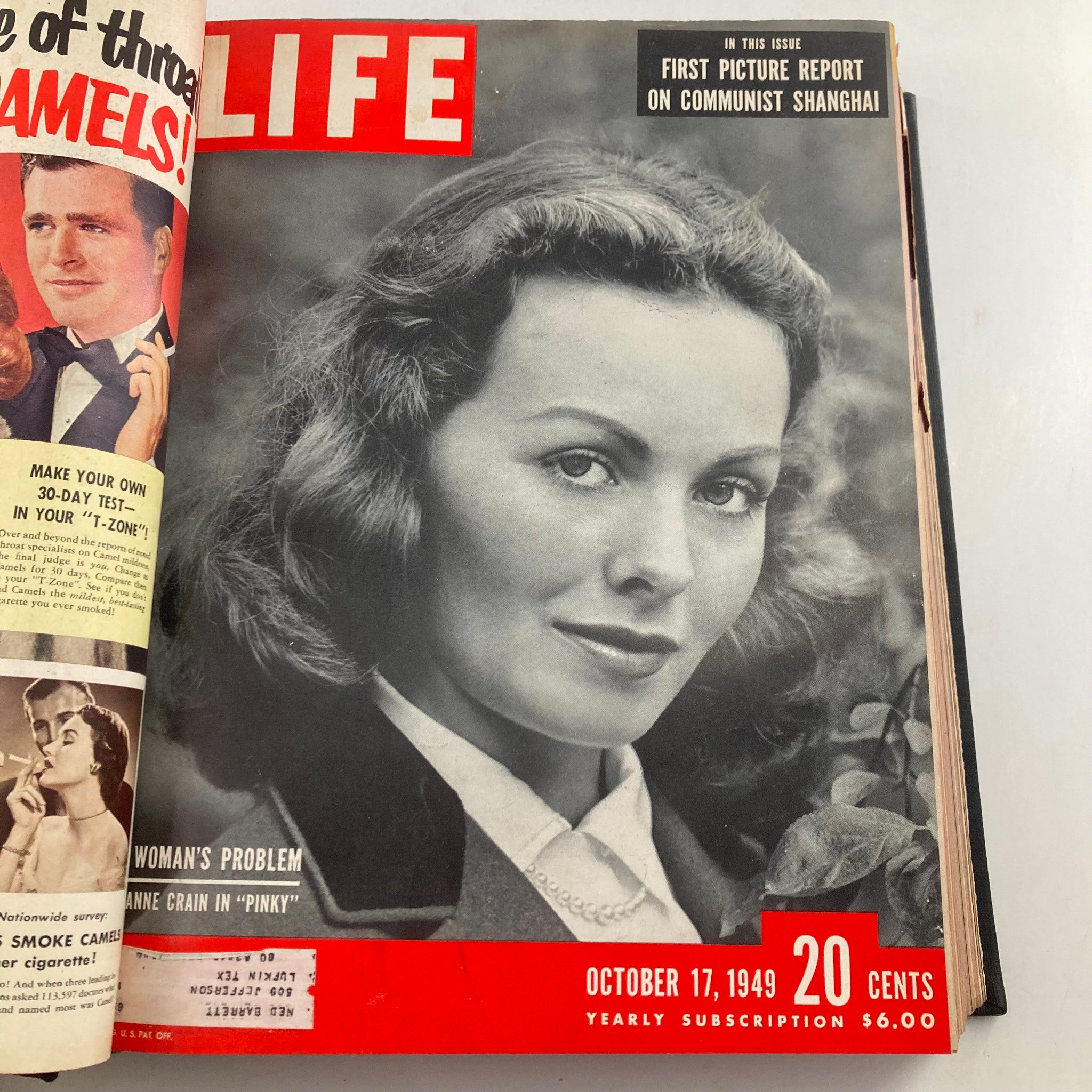 Cover of VTG 1949 Bound Life Magazine featuring Jeanne Crain with the headline covering 'Woman's Problem' for the issue dated October 17, 1949.
