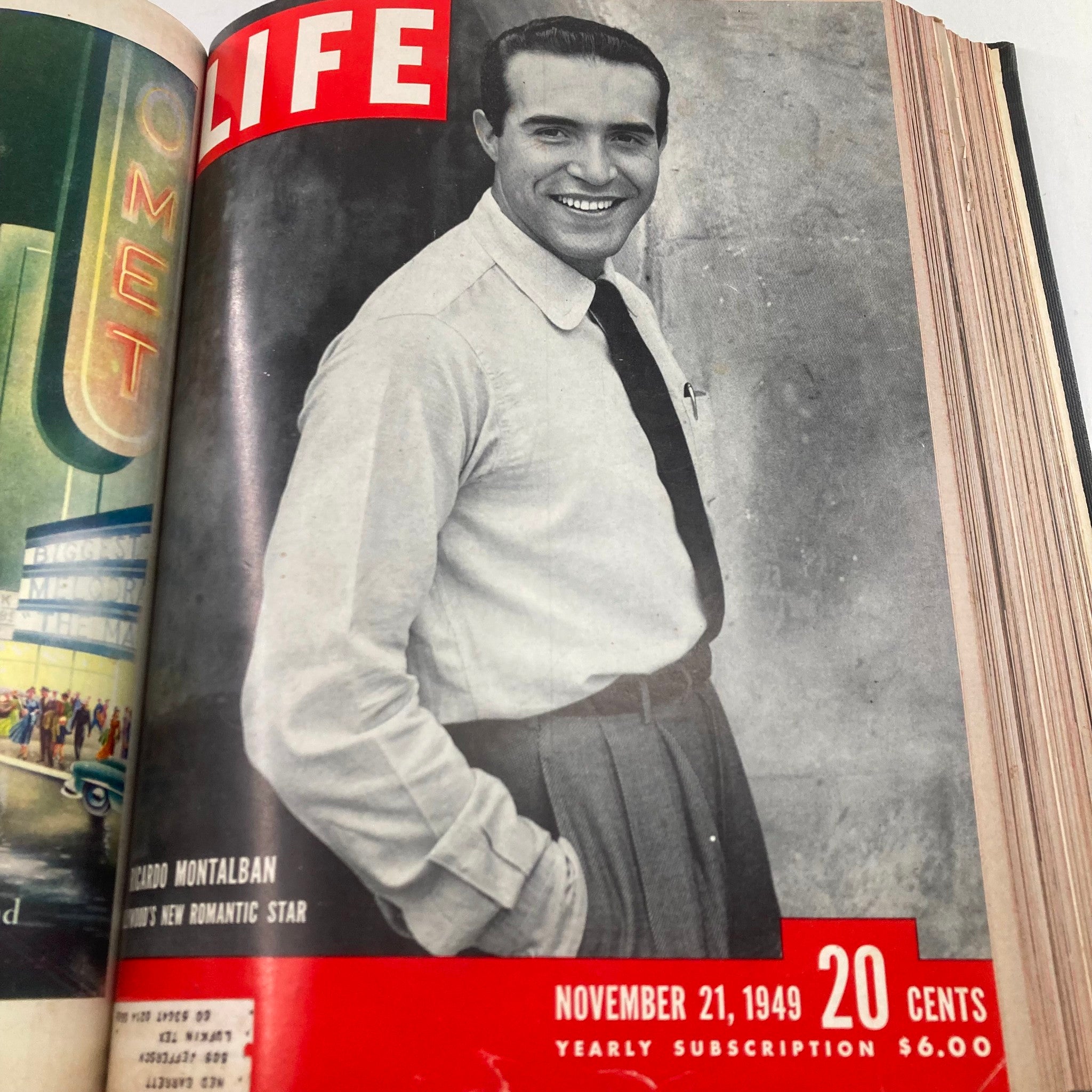 Cover of VTG 1949 Bound Life Magazine featuring Ricardo Montalban, noted as 'Hollywood's New Romantic Star,' from the November 21, 1949 issue.