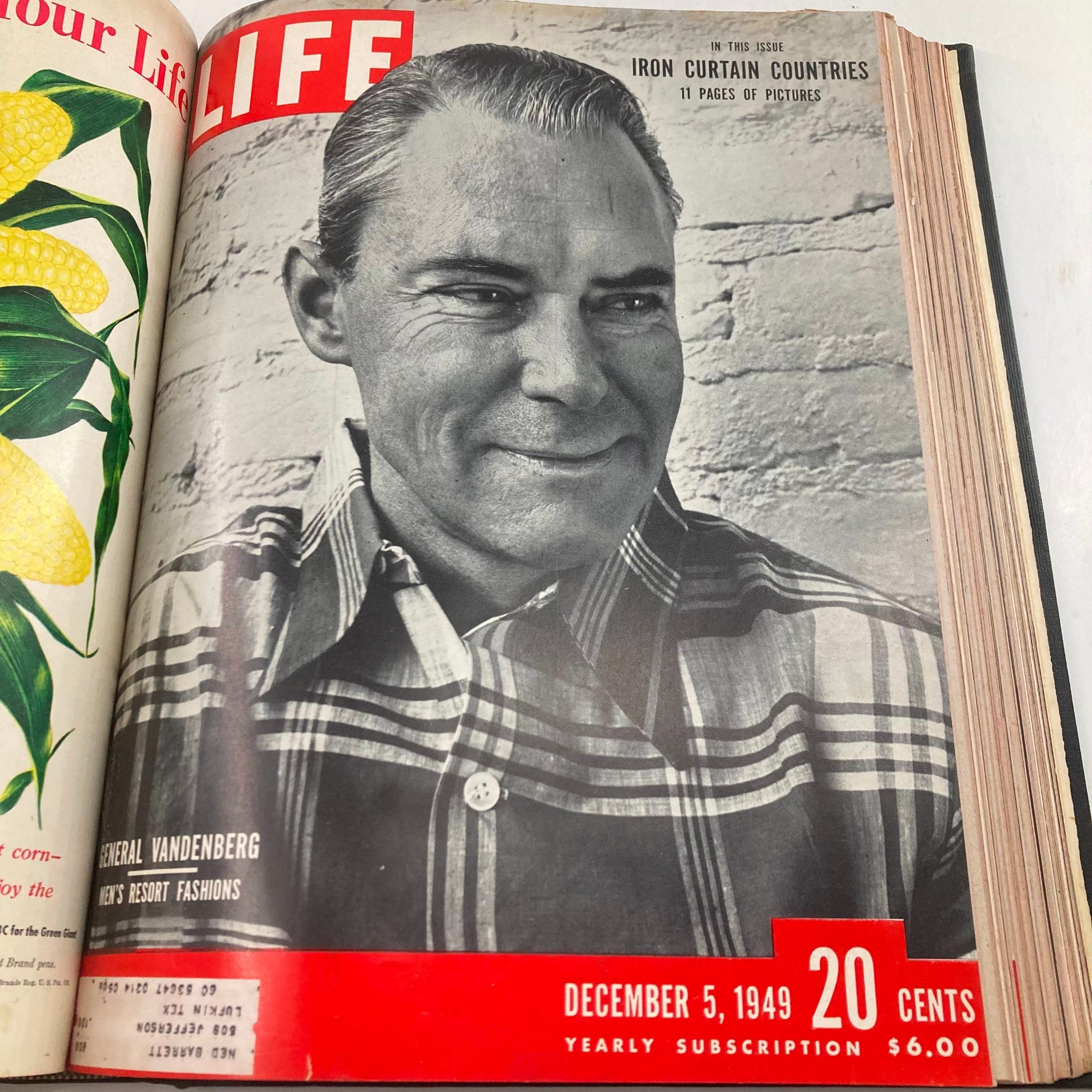 Cover of VTG 1949 Bound Life Magazine featuring General Hoyt Vandenberg, from the December 5, 1949 issue, discussing men's resort fashions.