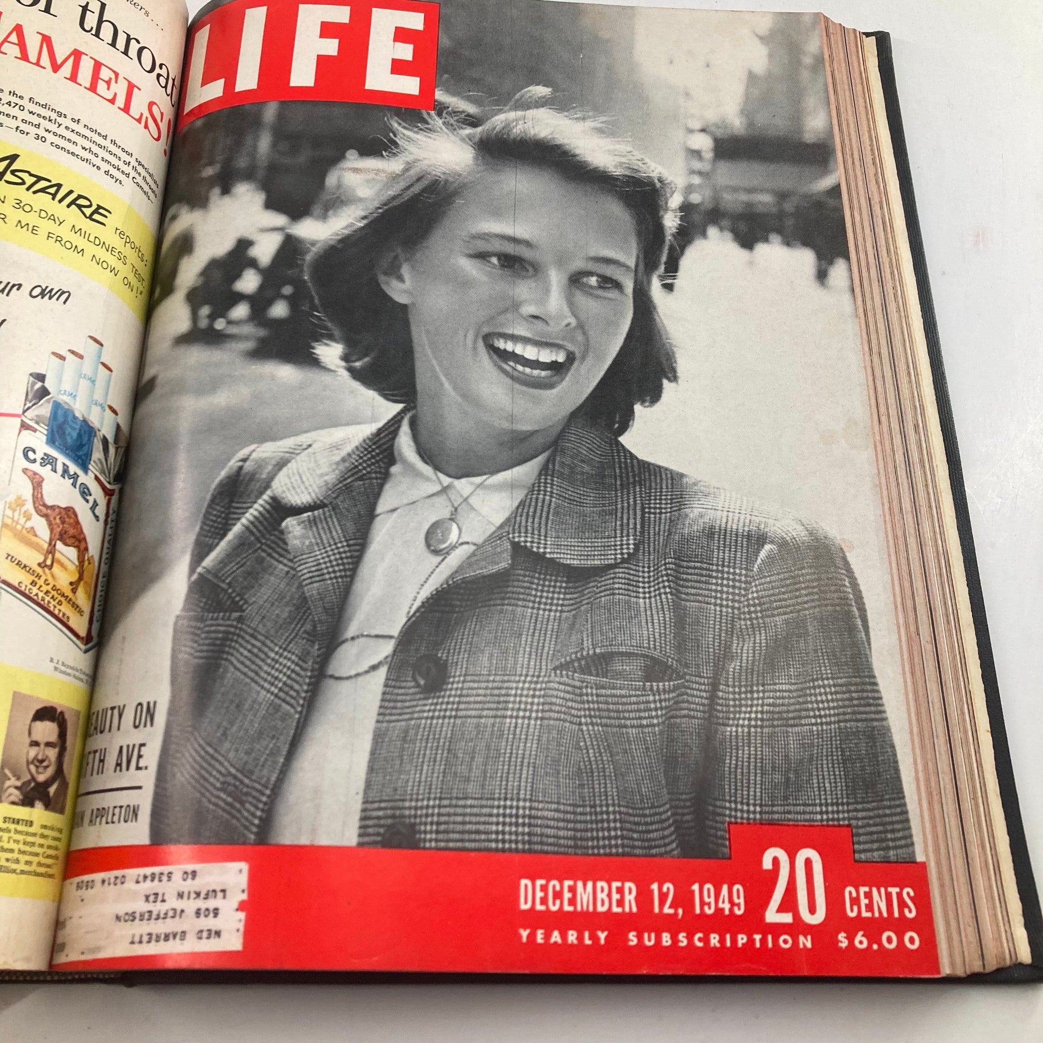 Cover of VTG 1949 Bound Life Magazine displaying Joan Appleton, from the December 12, 1949 issue, promoting beauty on Fifth Avenue.