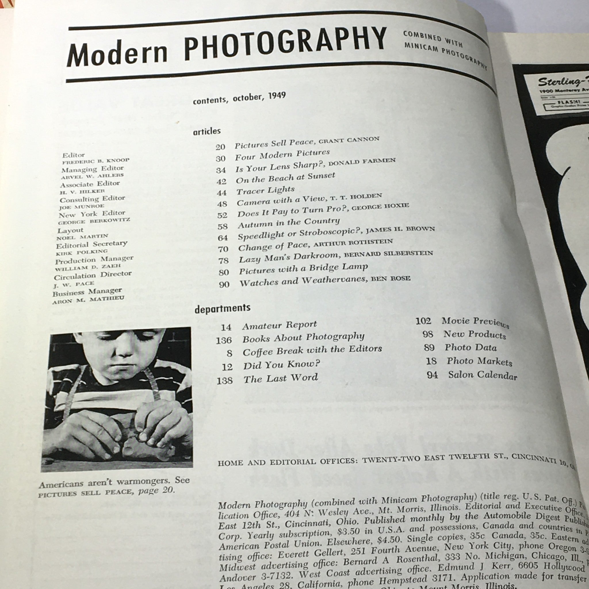 VTG Modern Photography October 1949 Pictures with A Bridge Lamp, Newsstand