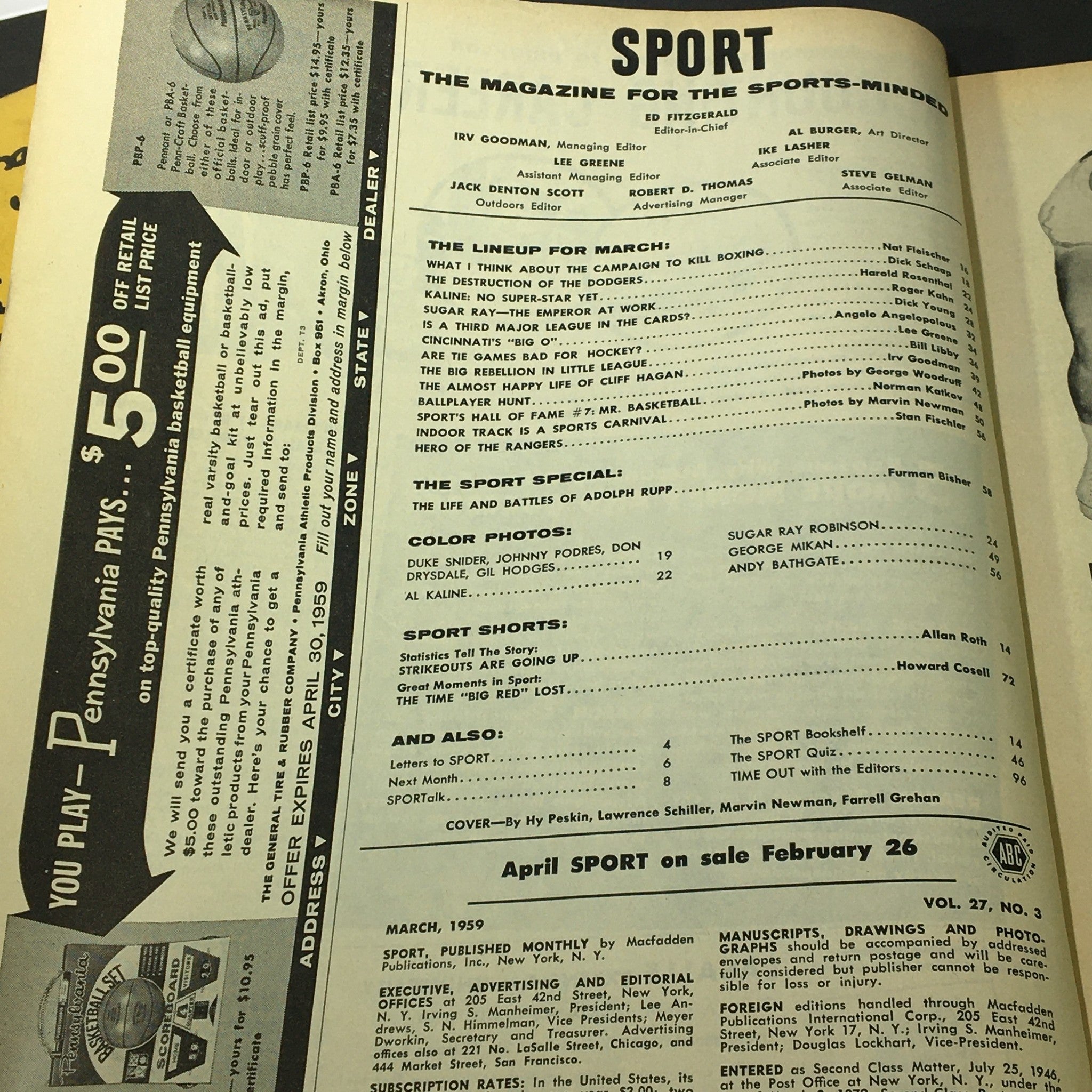 VTG Sport Magazine March 1959 Al Kaline, Oscar Robertson, Ron Delany, Newsstand