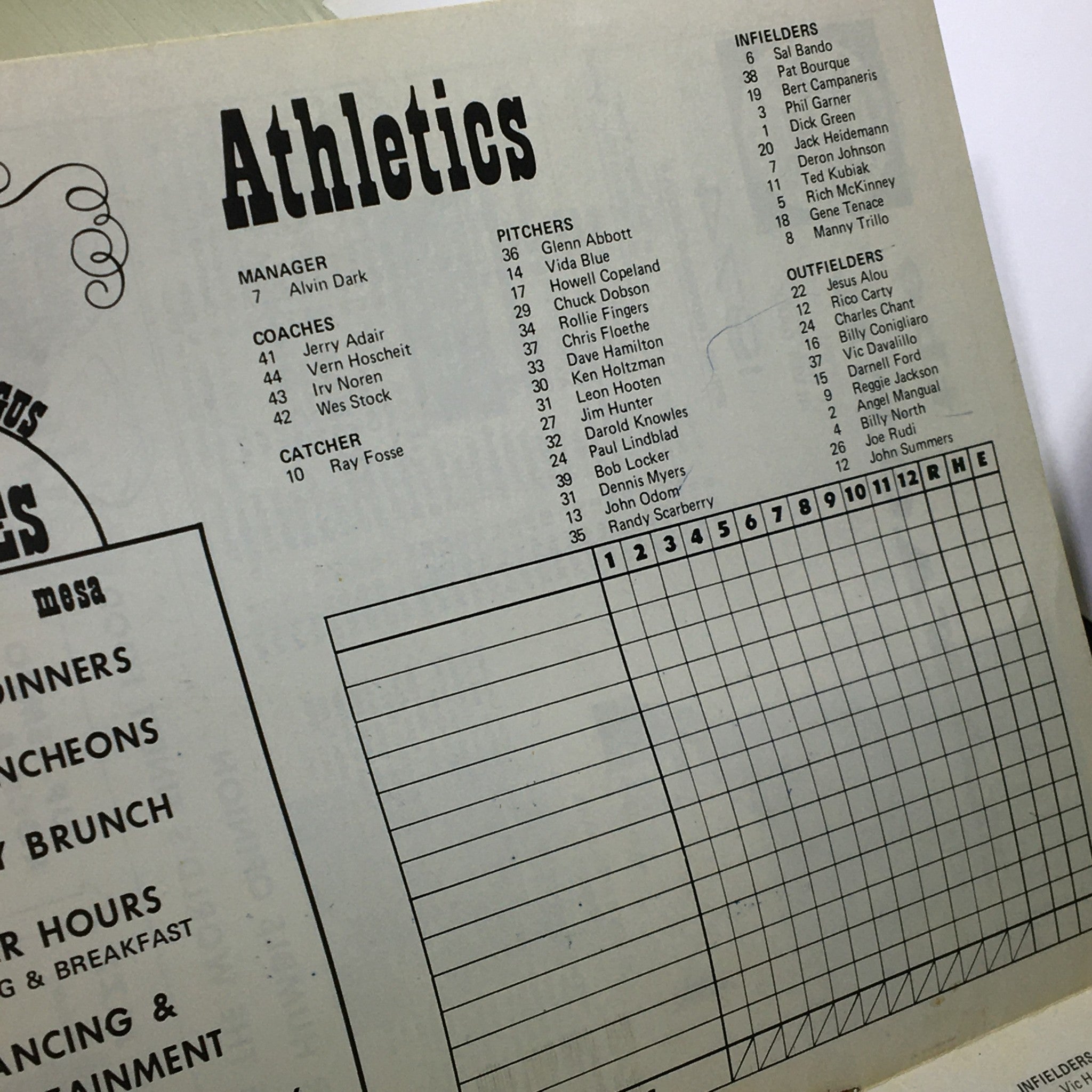 Vintage MLB Oakland Athletics 1974 Scorebook