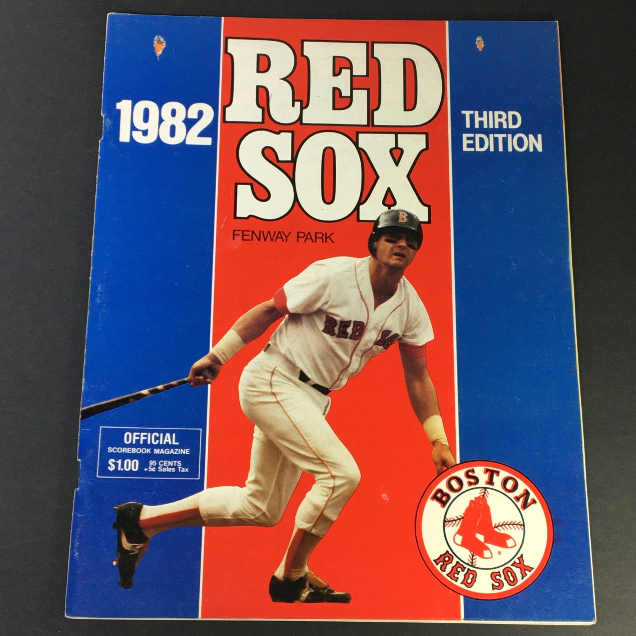 VTG MLB Official Scorebook Magazine Boston Red Sox Third Edition 1982, featuring a player at Fenway Park on the cover.