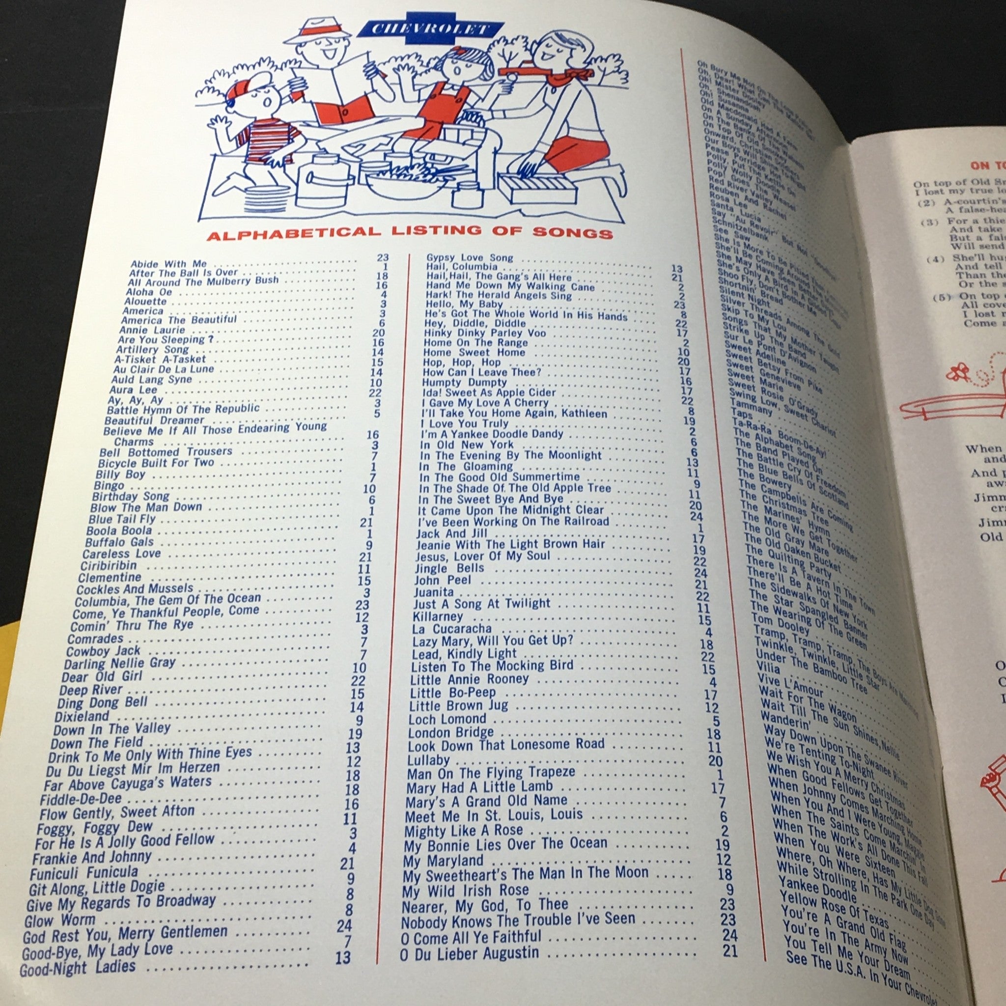 1964 Sing of the U.S.A. with Chevrolet Alphabetical Listings of Songs Songbook