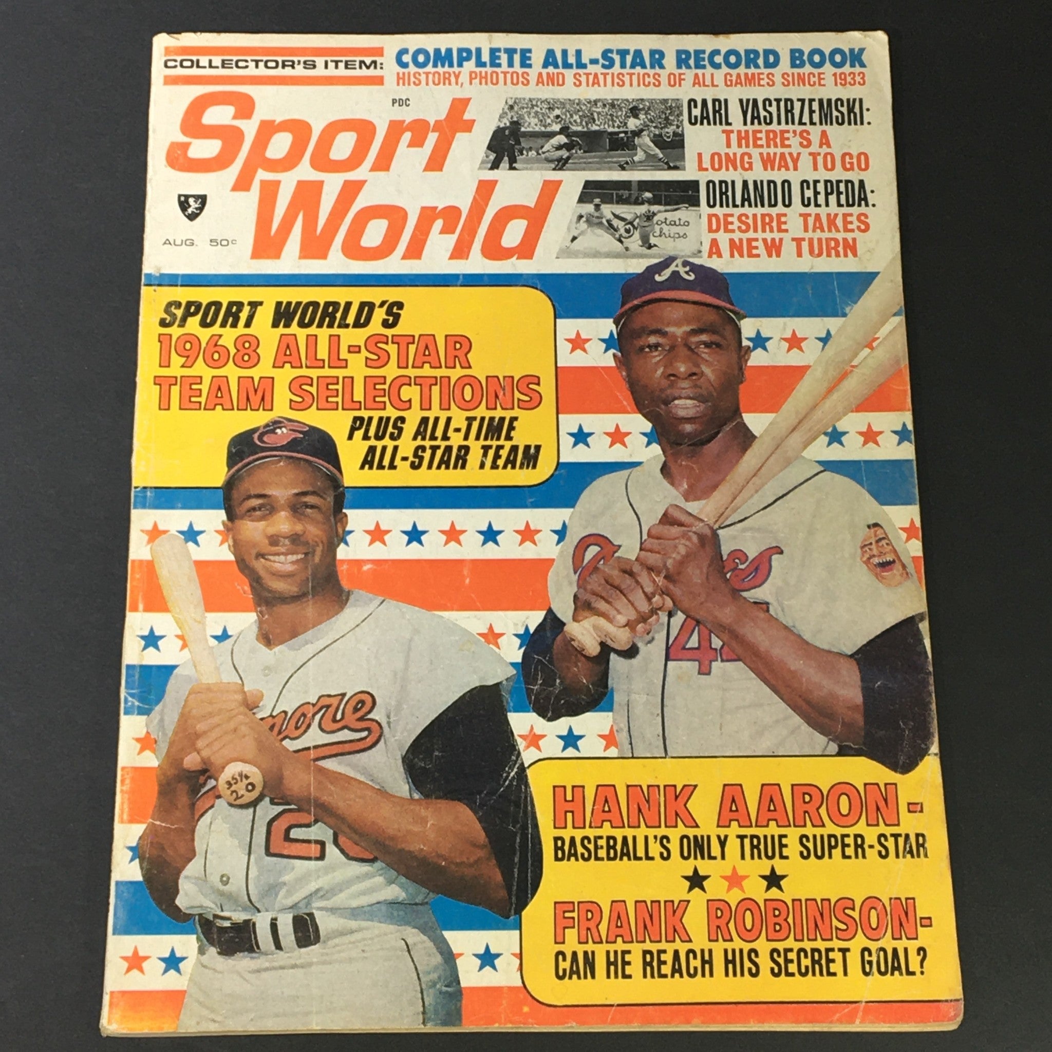 VTG Sport World Magazine August 1968 Hank Aaron, Frank Robinson, Newsstand