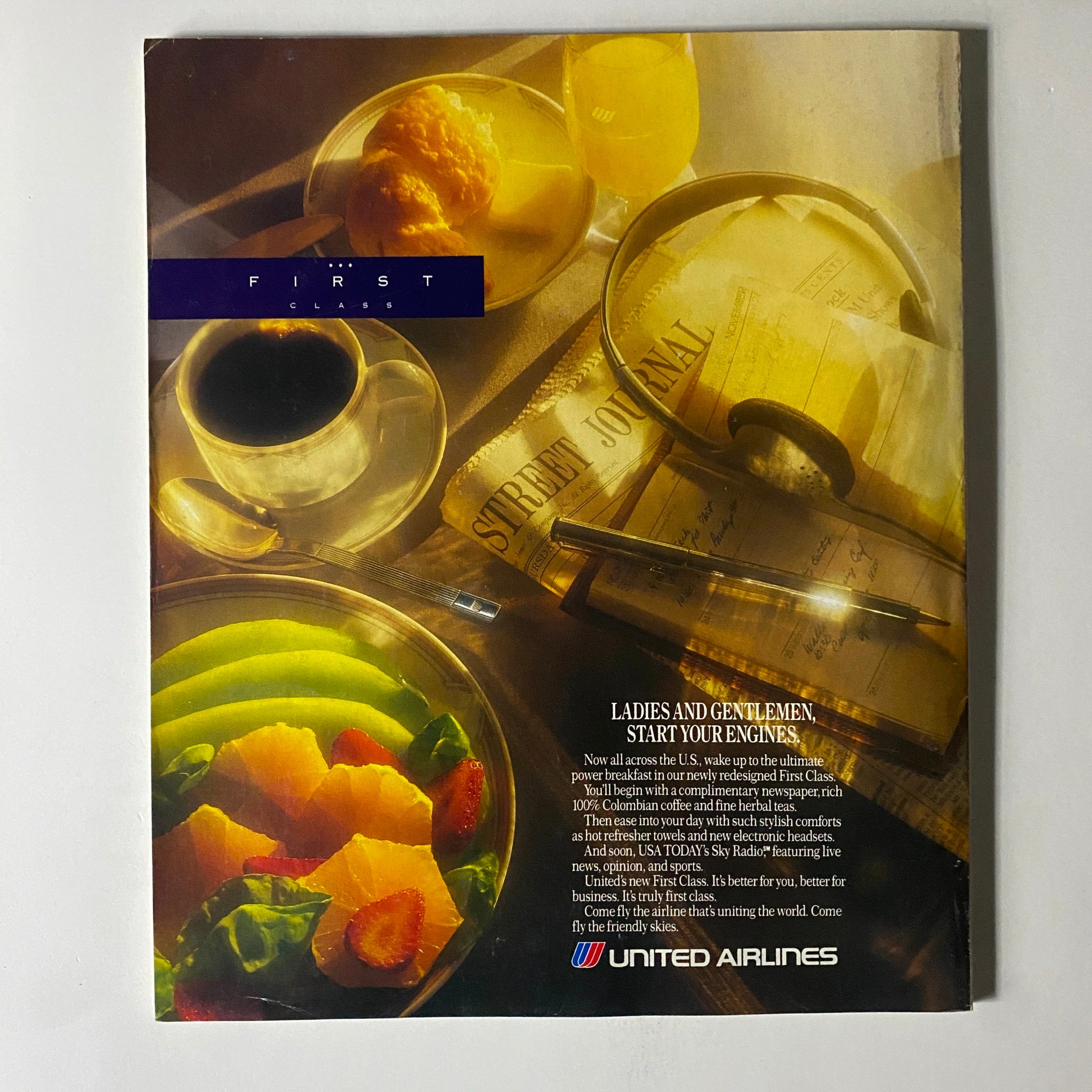Cover of Fortune Magazine from October 5, 1992 featuring Richard Jaros's California Energy Co., showcasing a visually appealing layout with an assortment of breakfast items and a United Airlines theme, reflecting on 90s business trends and culinary service in air travel.