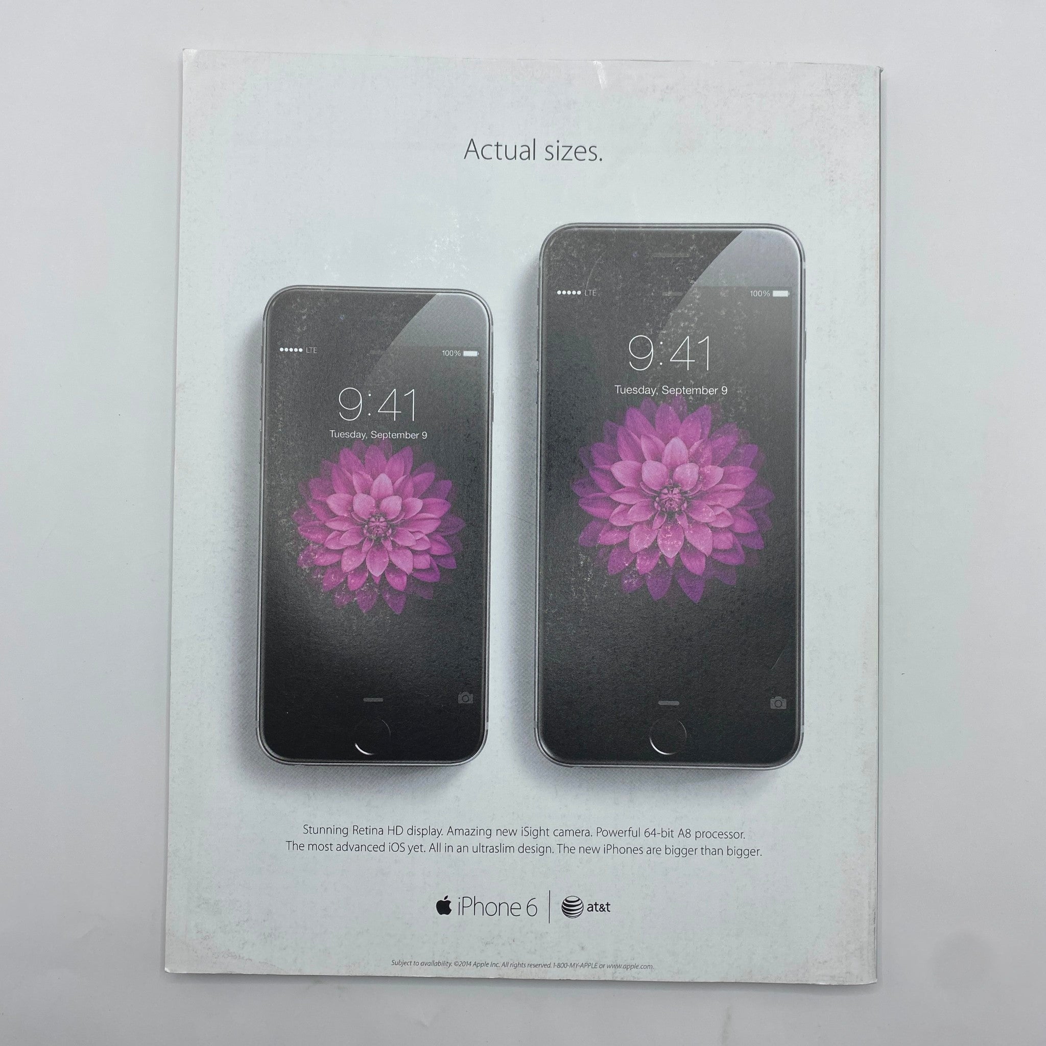 Back cover of Fortune Magazine November 17, 2014, showcasing an advertisement for the iPhone 6, highlighting its features and display size.