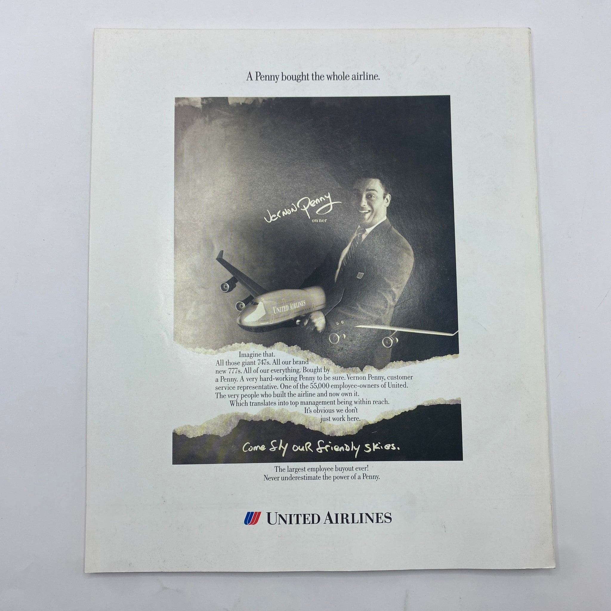 Fortune Magazine May 1, 1995 featuring Sergio Zyman, Marketer and Executive. An advertisement for United Airlines, showcasing Vernon Penny, emphasizing customer service and the concept of employee ownership.