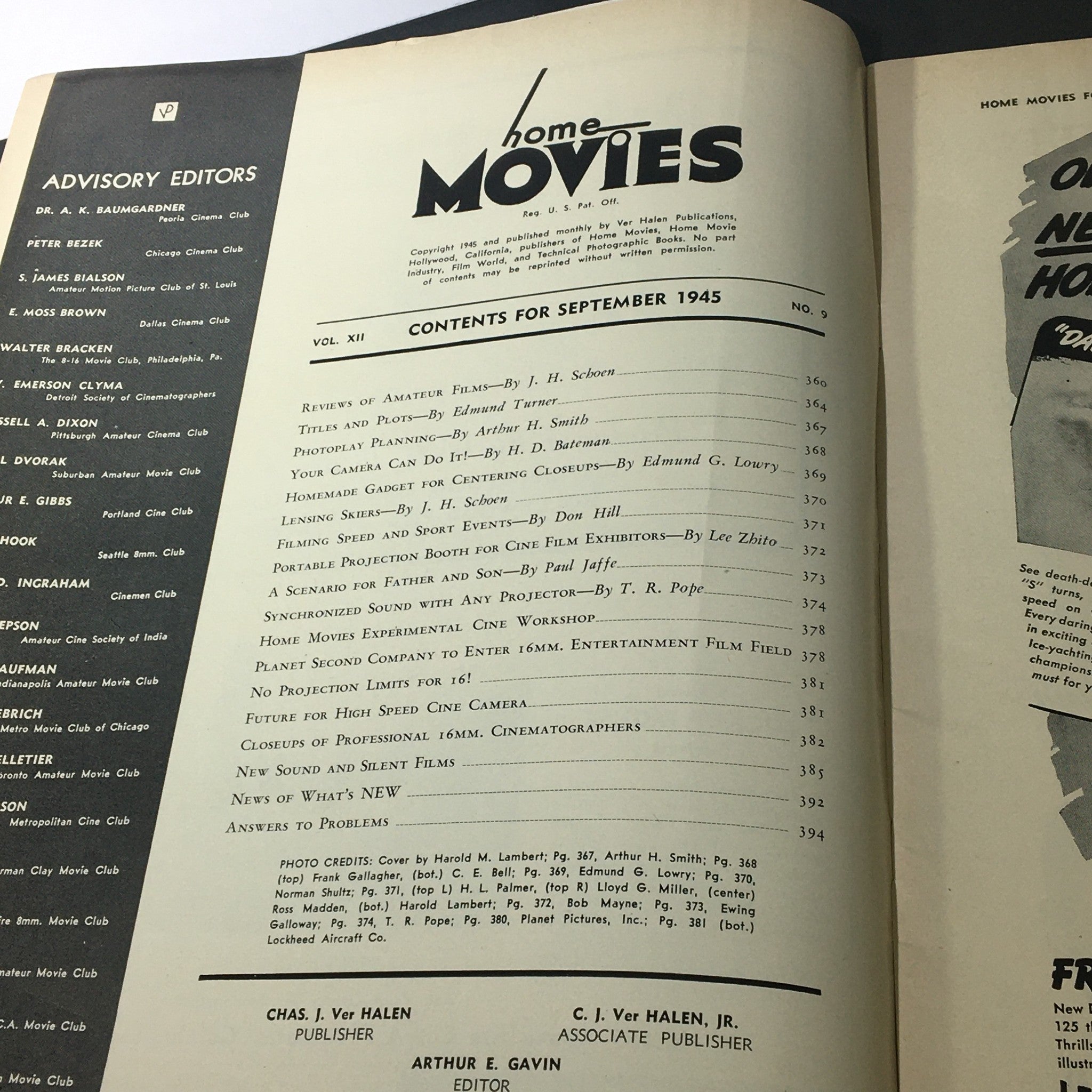 VTG Home Movies Magazine September 1945 Filming Sport & Sport Events, Newsstand