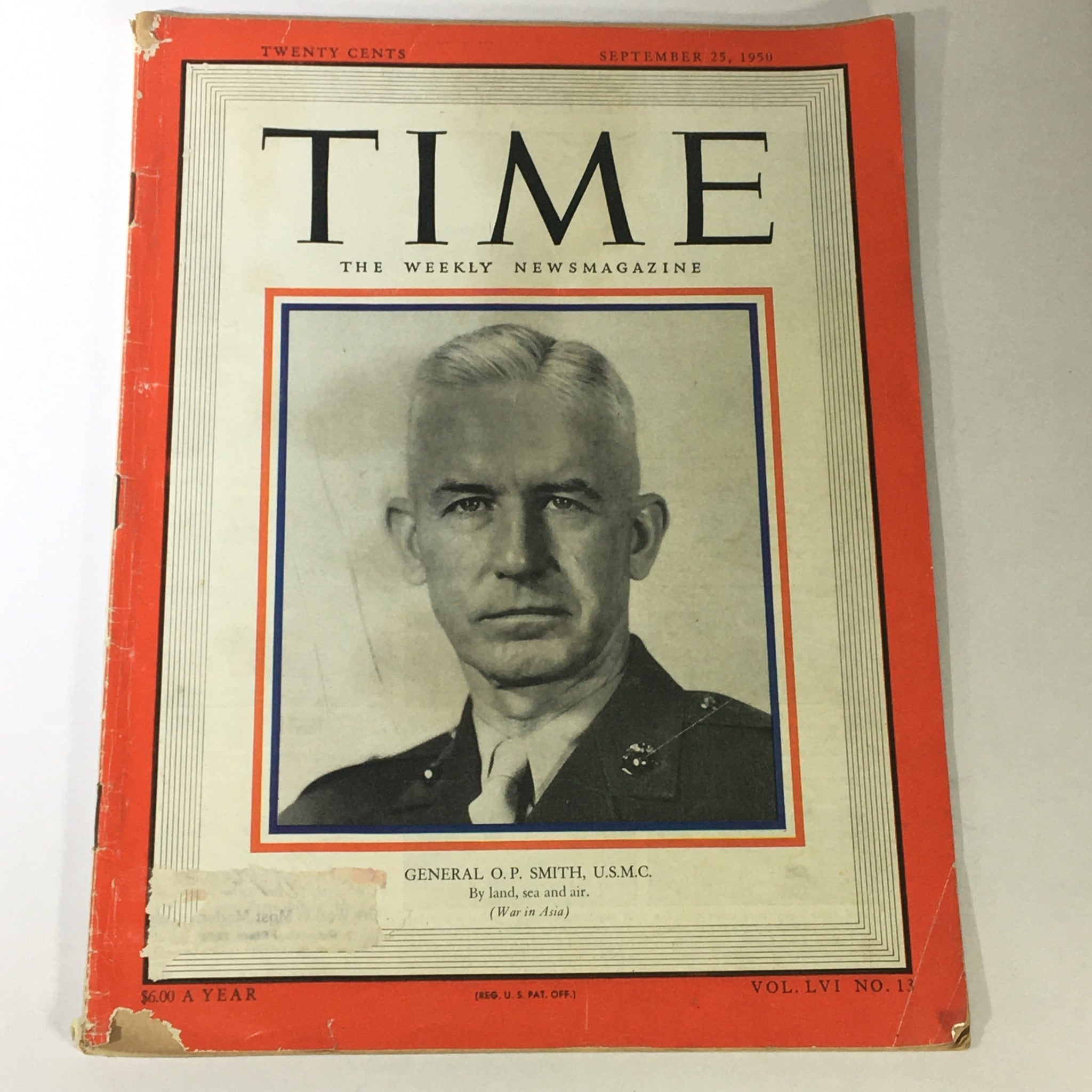 VTG Time Magazine September 25 1950 Vol LVI #13 General O.P. Smith, U.S.M.C.