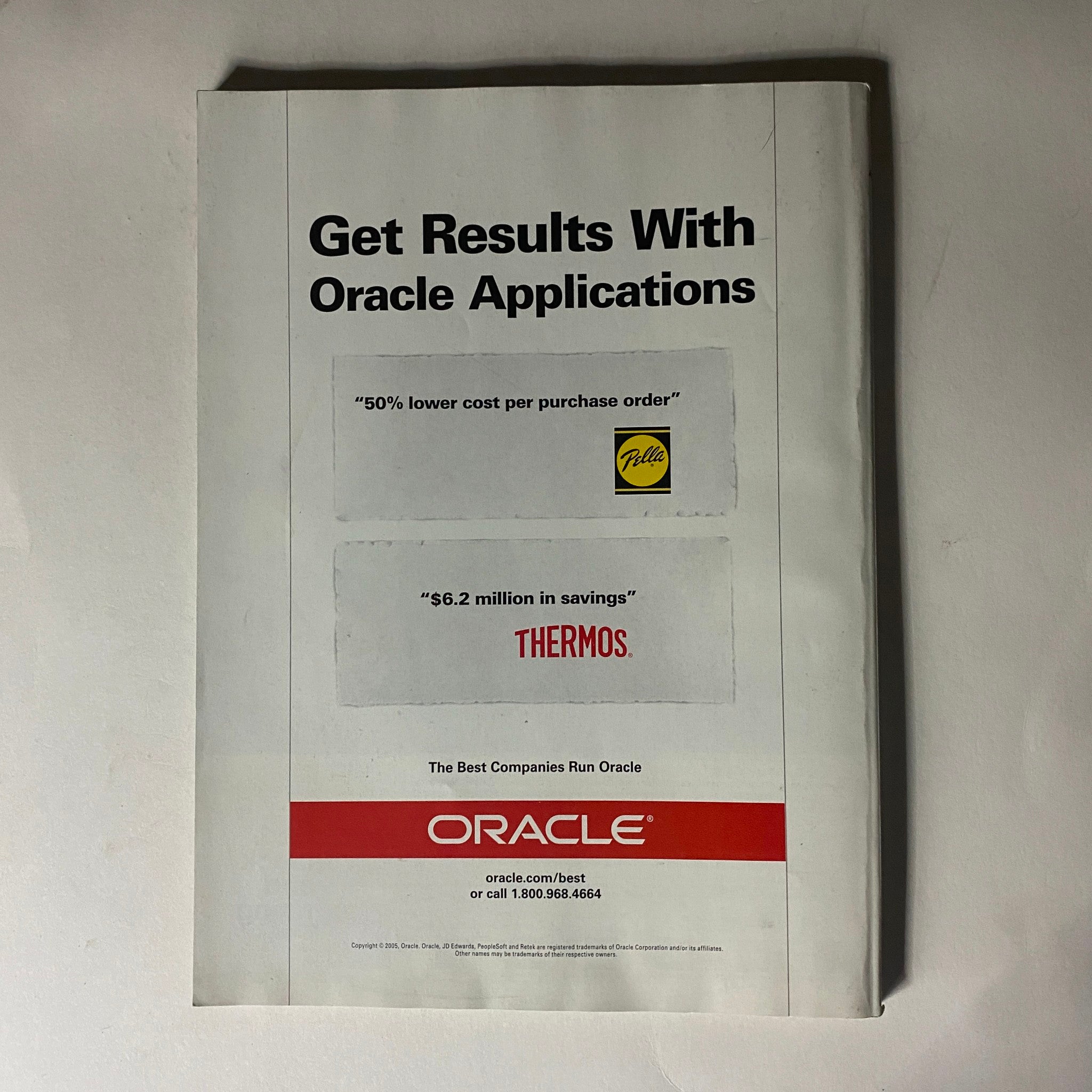 Back cover of Fortune Magazine June 27, 2005, with an advertisement for Oracle Applications emphasizing cost savings, reflecting the magazine's business focus.