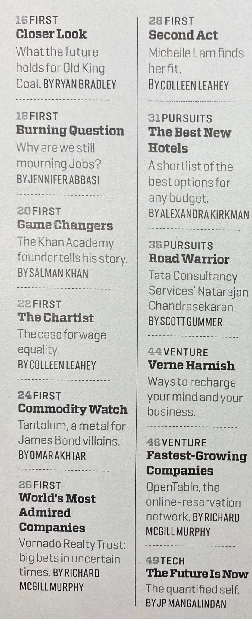 Inside page of Fortune Magazine October 8, 2012, highlighting articles such as 'Closer Look' and 'Burning Question: Why are we still mourning Jobs?' with a focus on business insights.