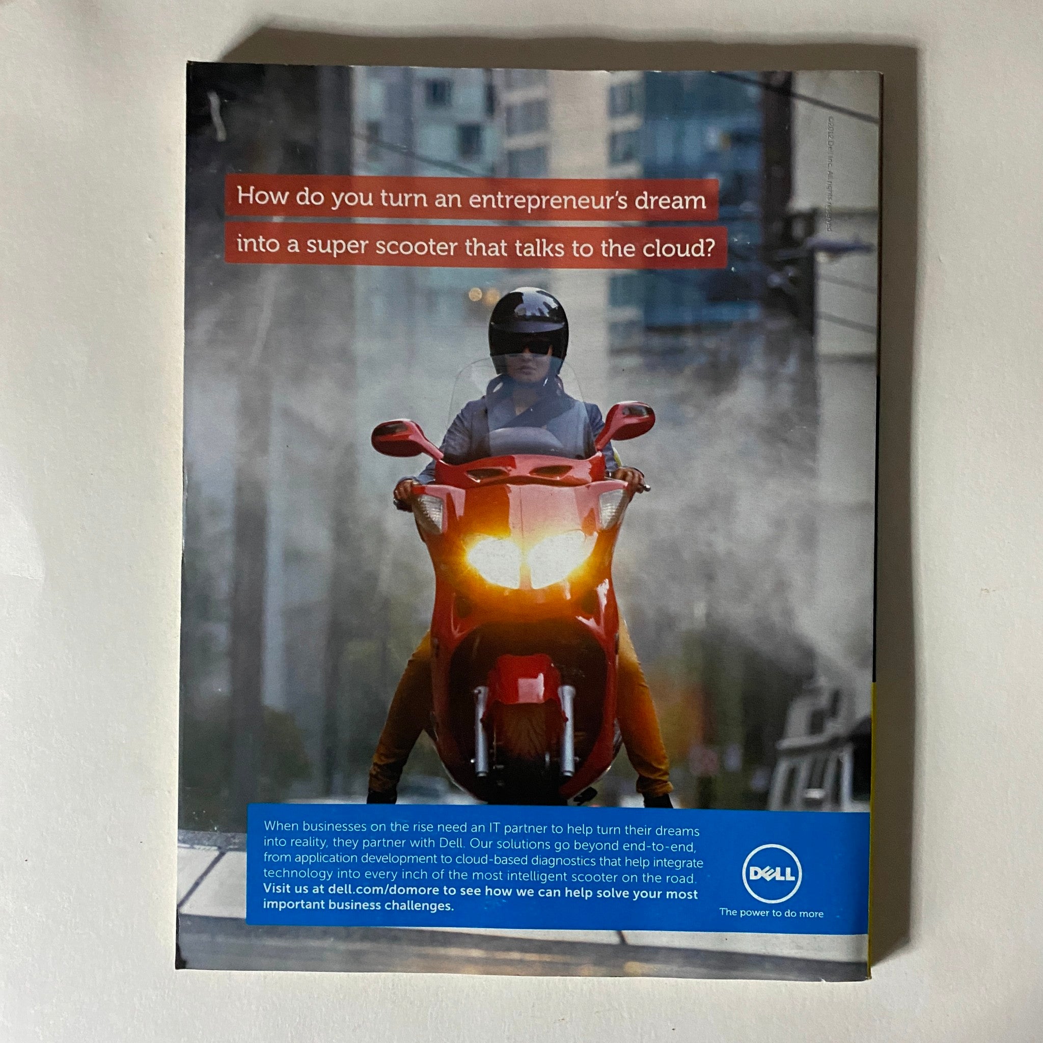 Back cover of Fortune Magazine October 8, 2012, featuring a Dell advertisement on how technology aids business solutions, emphasizing innovation in corporate strategies.