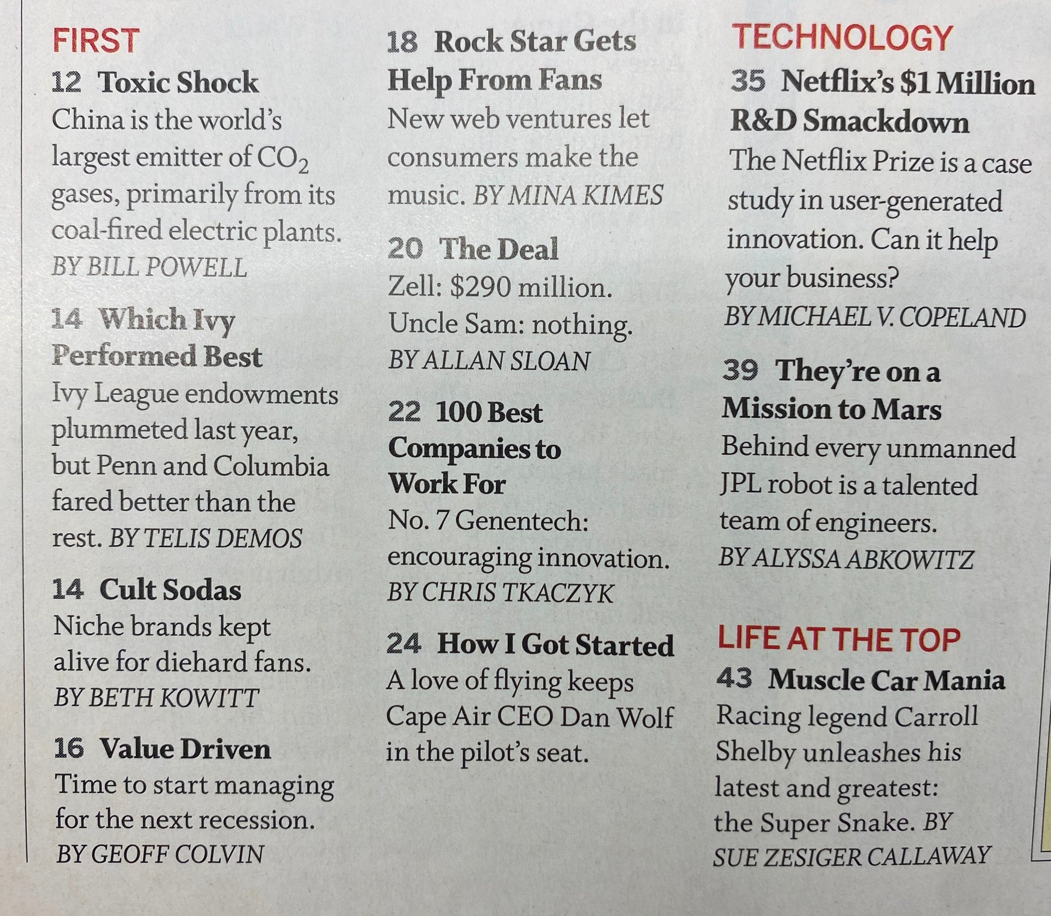 Fortune Magazine October 12, 2009 featuring articles including 'Toxic Shock', 'Rock Star Gets Help', and '100 Best Companies to Work For', highlighting challenges in the automotive industry.