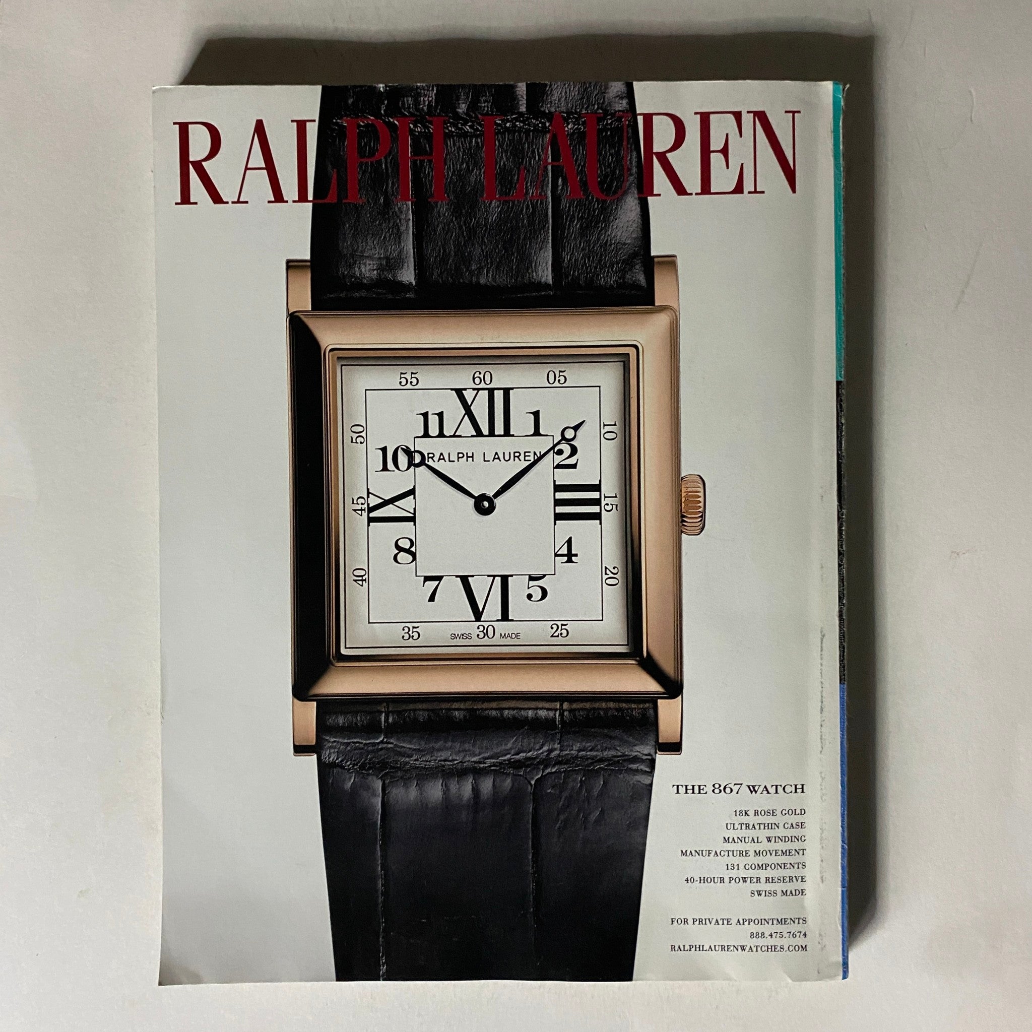 Ralph Lauren advertisement from Fortune Magazine May 21, 2012, showcasing the 867 watch with a classic design, highlighting luxury and craftsmanship.