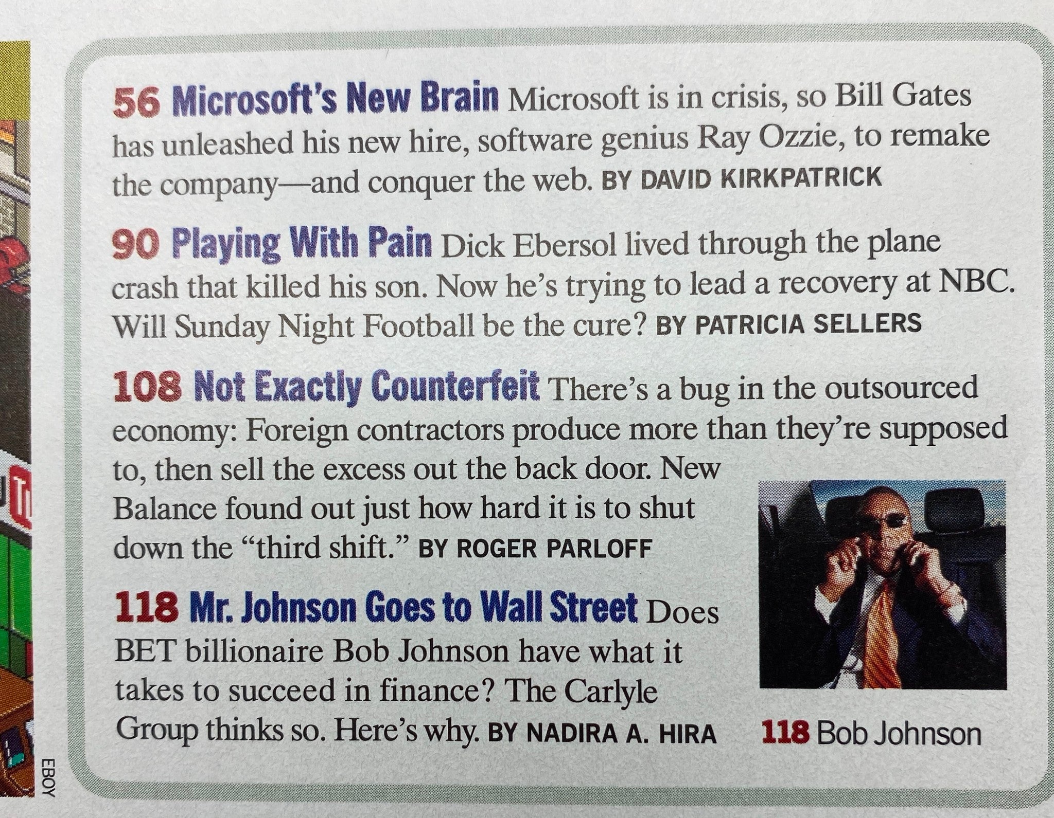Fortune Magazine May 1, 2006 cover featuring articles on Microsoft’s strategic challenges and Bob Johnson's ventures in the media industry.