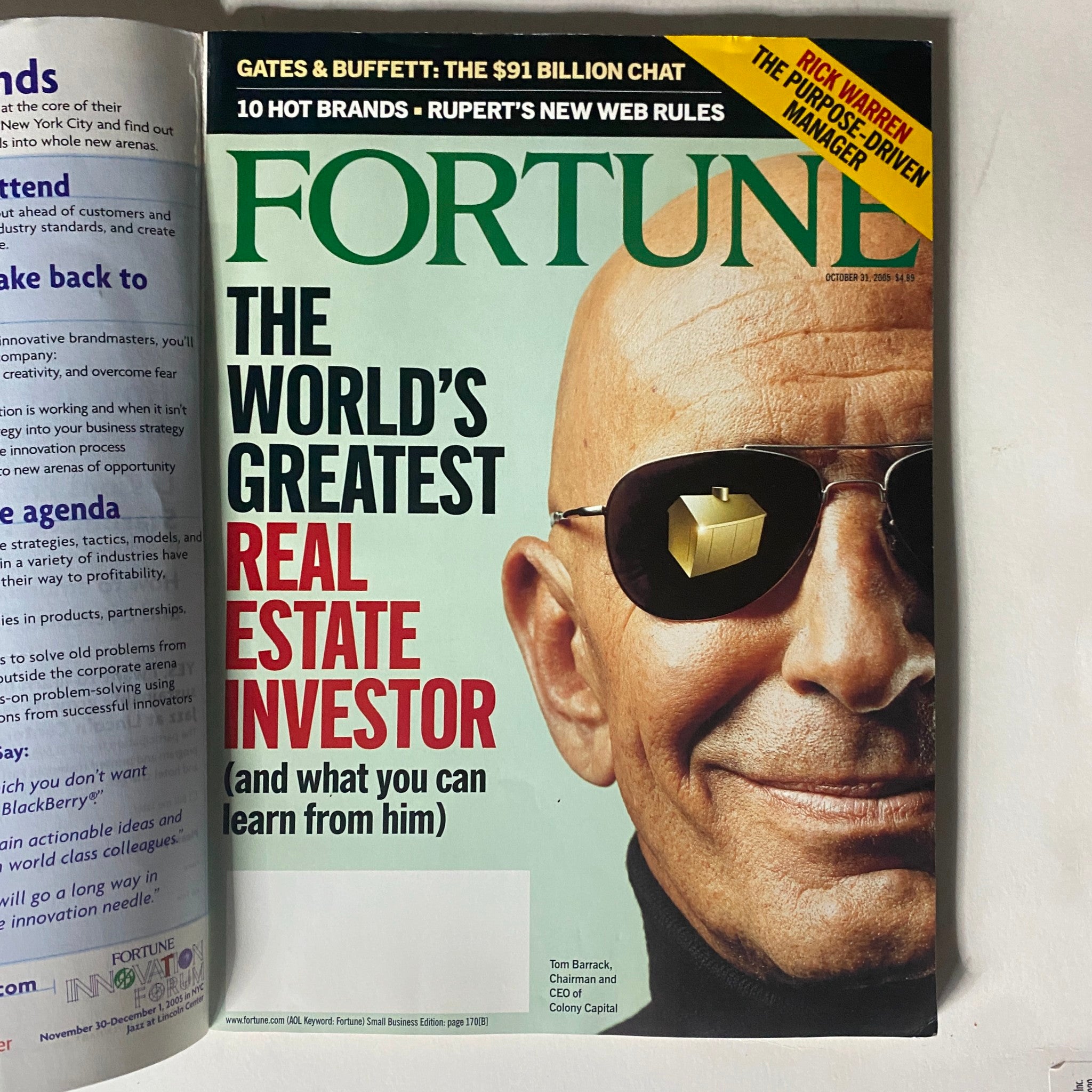 Cover of Fortune Magazine November 2005 showcasing the title 'The World's Greatest Real Estate Investor' with a portrait of Tom Barrack.