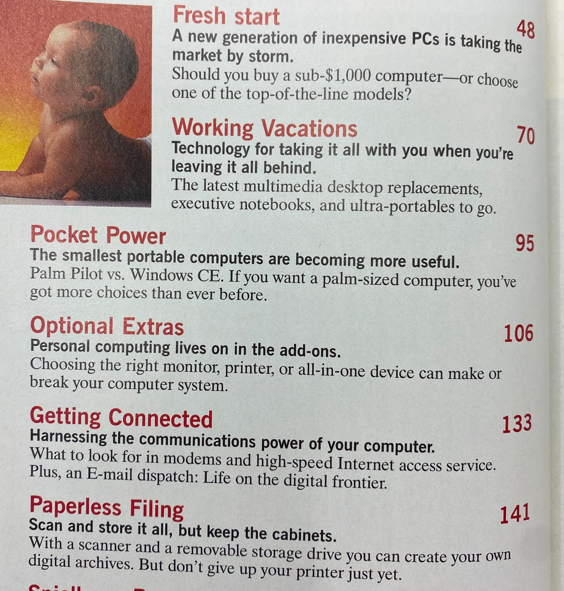 Fortune Magazine July 27, 1998 Special Issue Technology Buyer's Guide showcasing features such as 'Fresh Start,' 'Working Vacations,' and 'Pocket Power.' The magazine discusses inexpensive PCs and portable technologies.