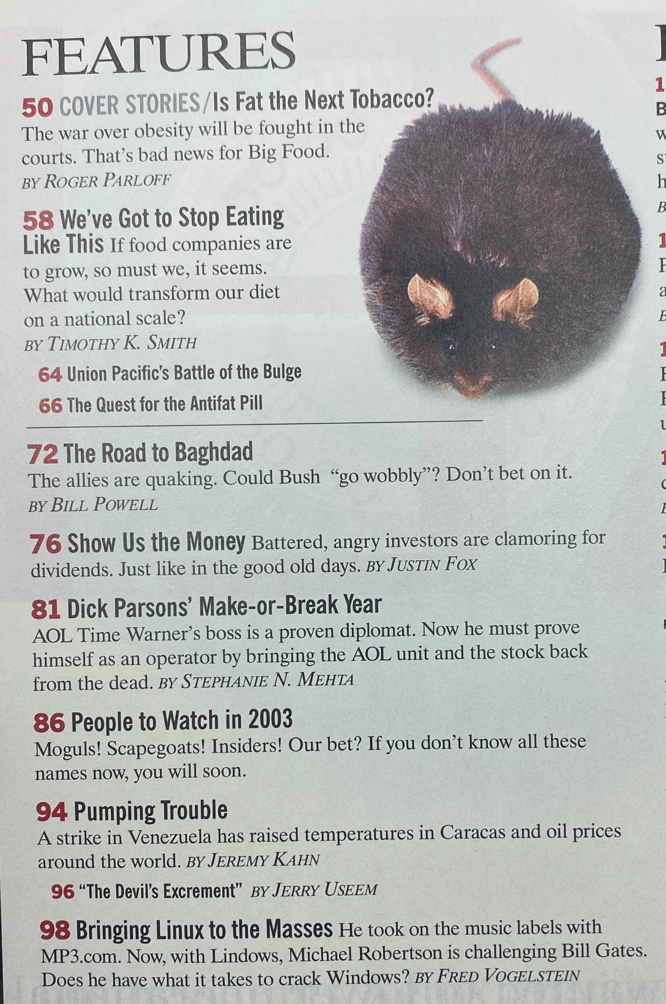 Fortune Magazine February 3, 2003 Is Fat the Next Tobacco? VG
