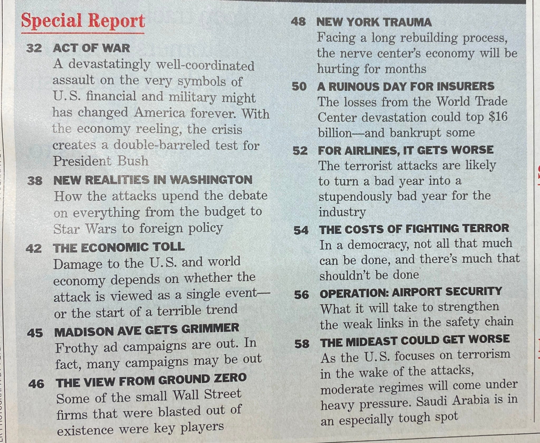 BusinessWeek Magazine September 24, 2001 Act of War, A Special Report VG