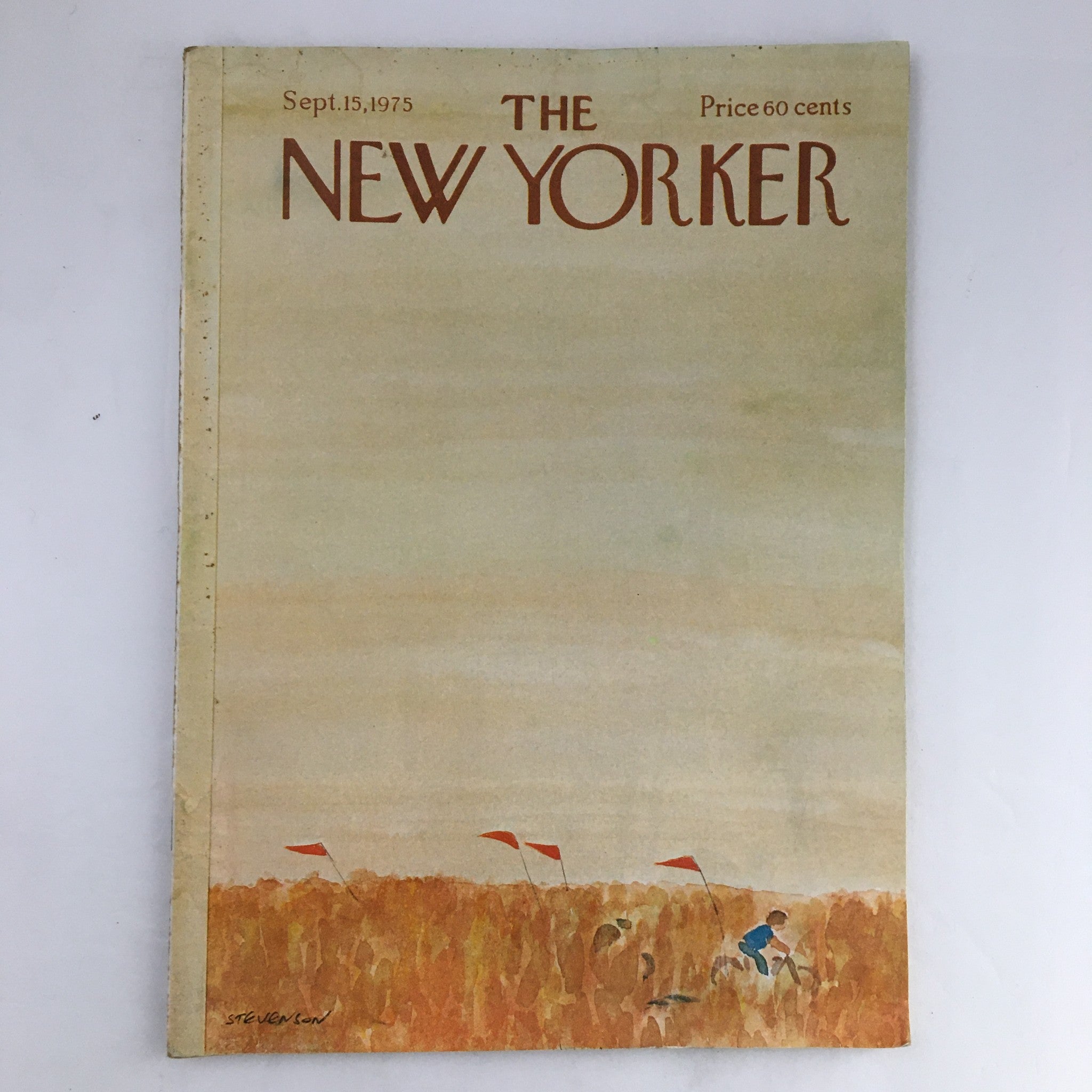 Cover of The New Yorker Magazine September 15 1975, featuring a full theme illustration by James Stevenson depicting a child and flags in a field.