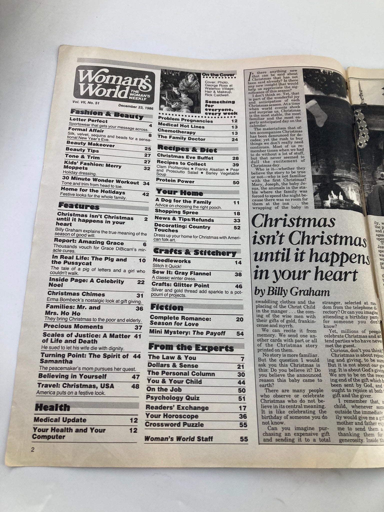 Woman's World Magazine December 23 1986 Christmas Message Billy Graham No Label