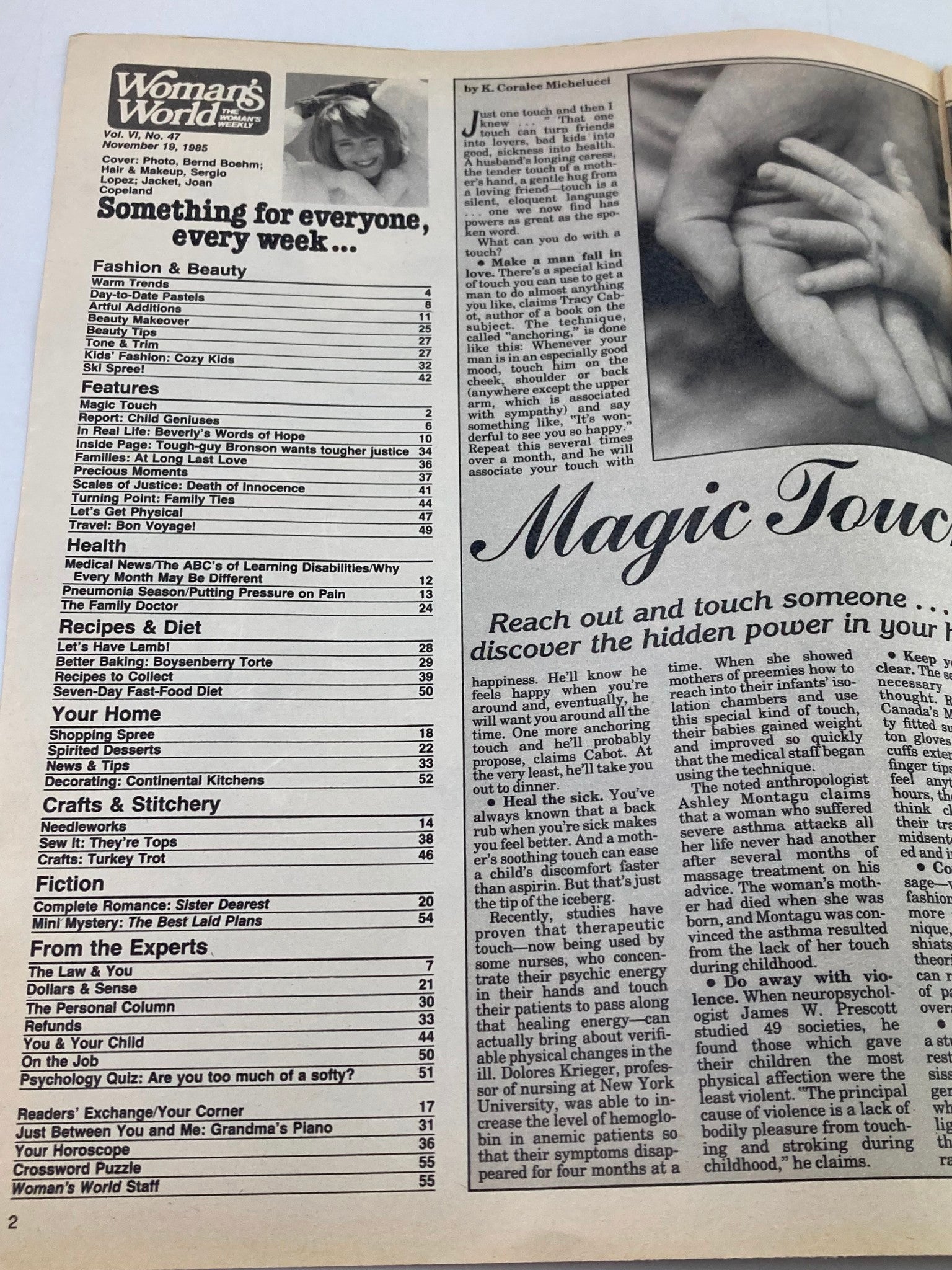 Woman's World Magazine November 19 1985 The Magic of a Touch No Label