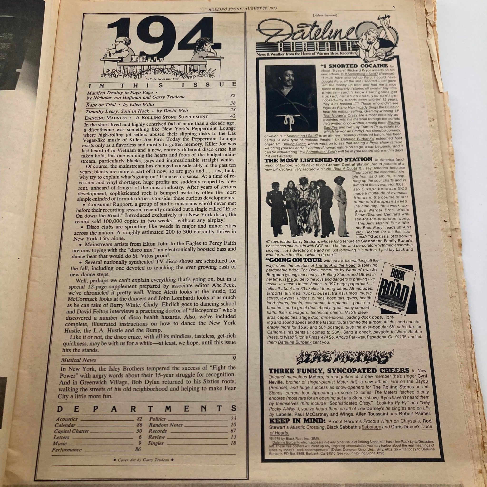 VTG Rolling Stone Magazine August 28 1975 No. 194 Tim Leary Story No Label