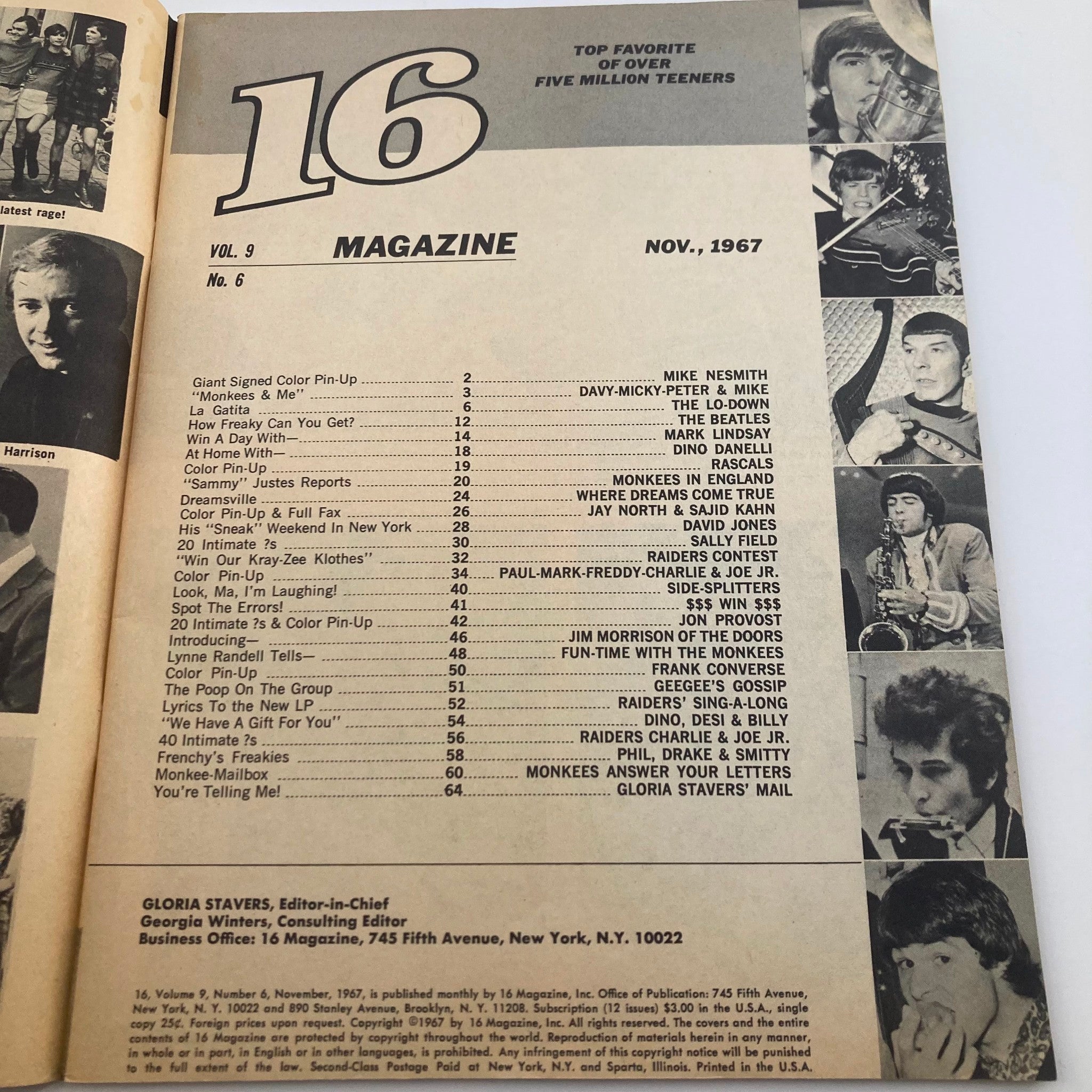 VTG 16 Magazine November 1967 Vol 9 No. 6 Peter Tork, Davy Jones No Label