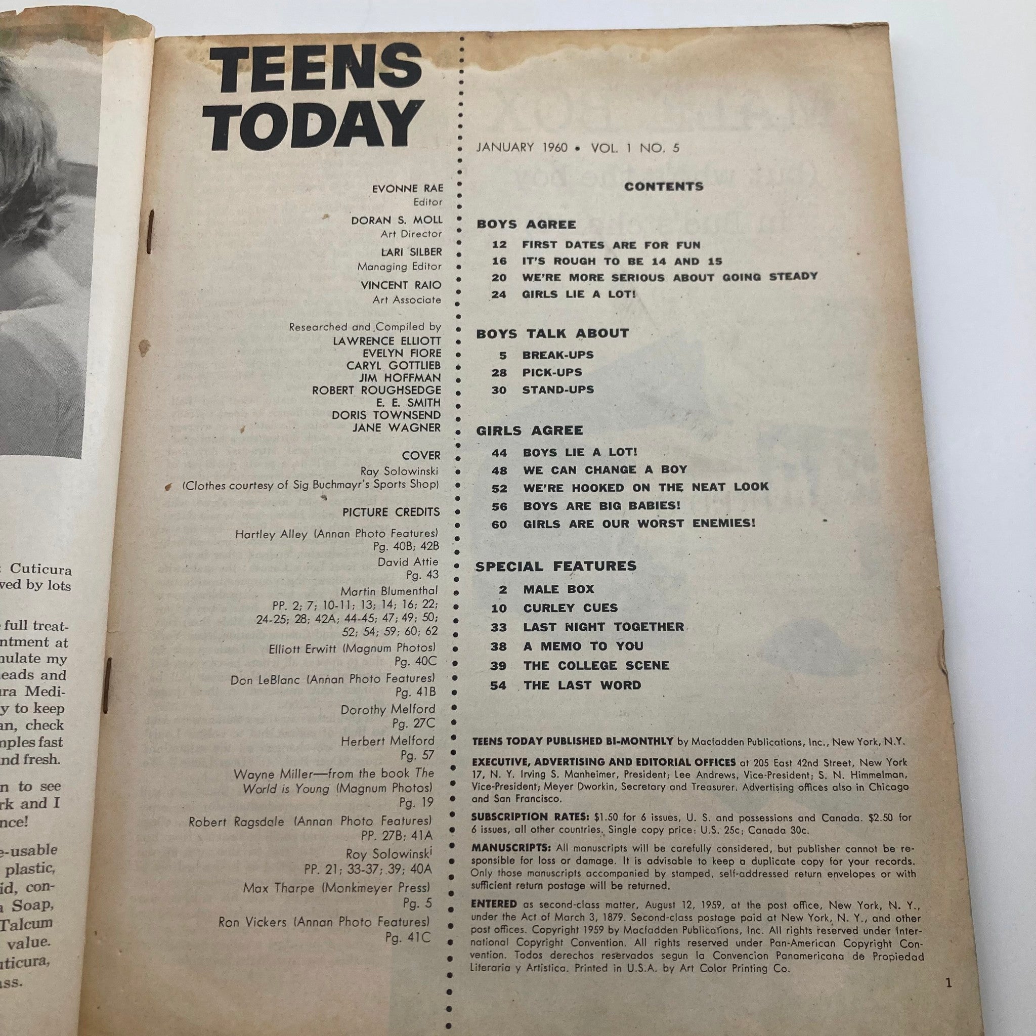 VTG Teens Today Magazine January 1960 Vol 1 No. 5 Last Night Together No Label