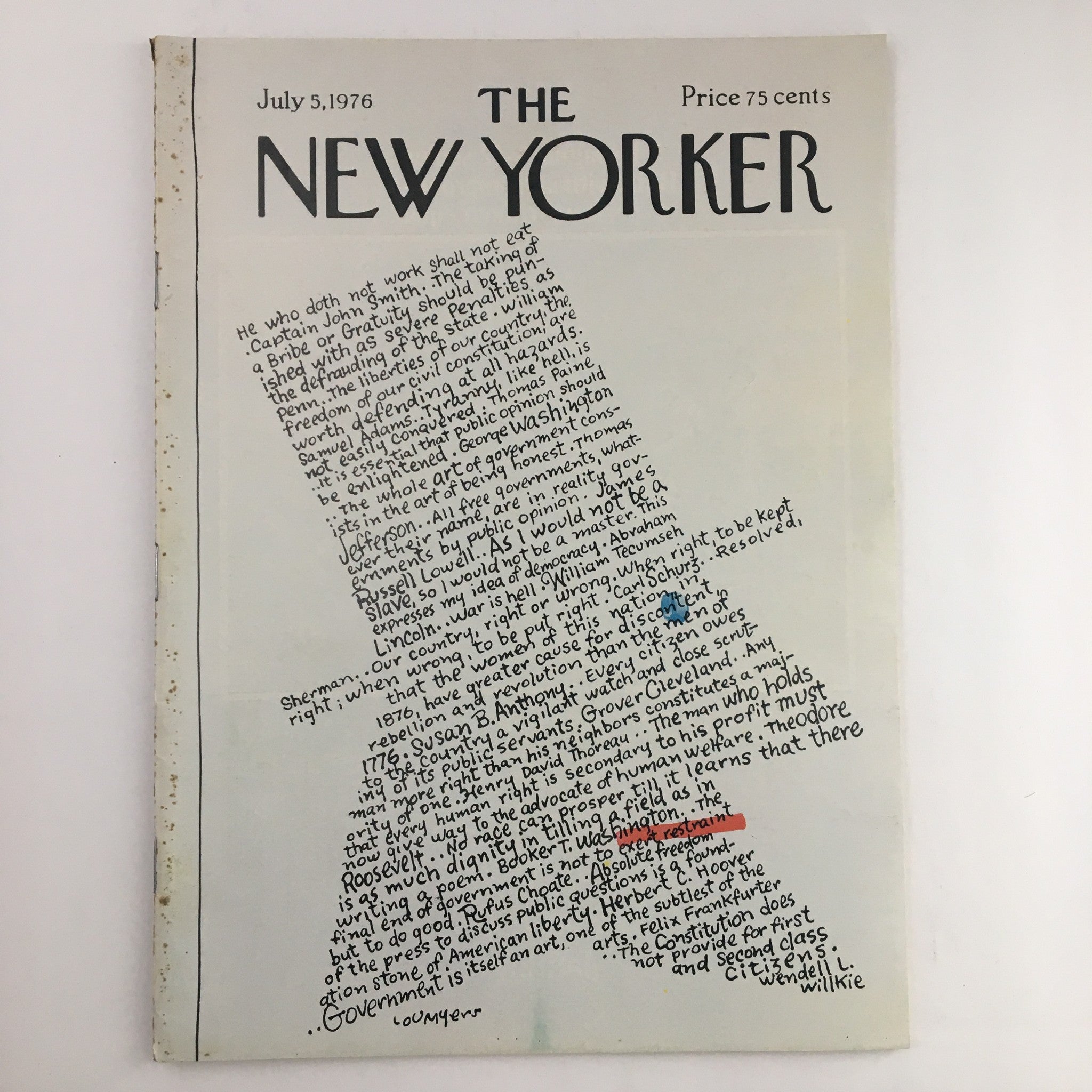 The New Yorker Magazine July 5 1976 Susan B. Anthony Letter by Lou Myers