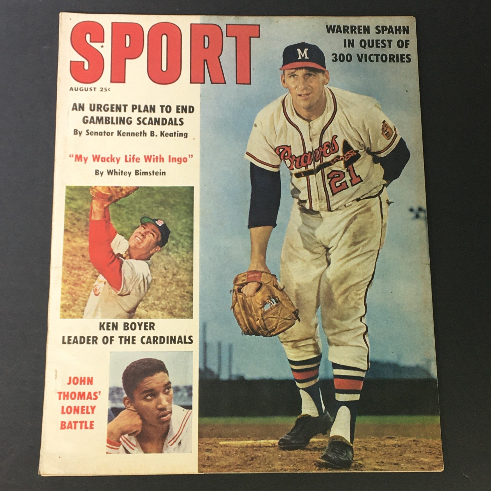 VTG Sport Magazine August 1961 Warren Spahn, Ken Boyer, John Thomas, Newsstand