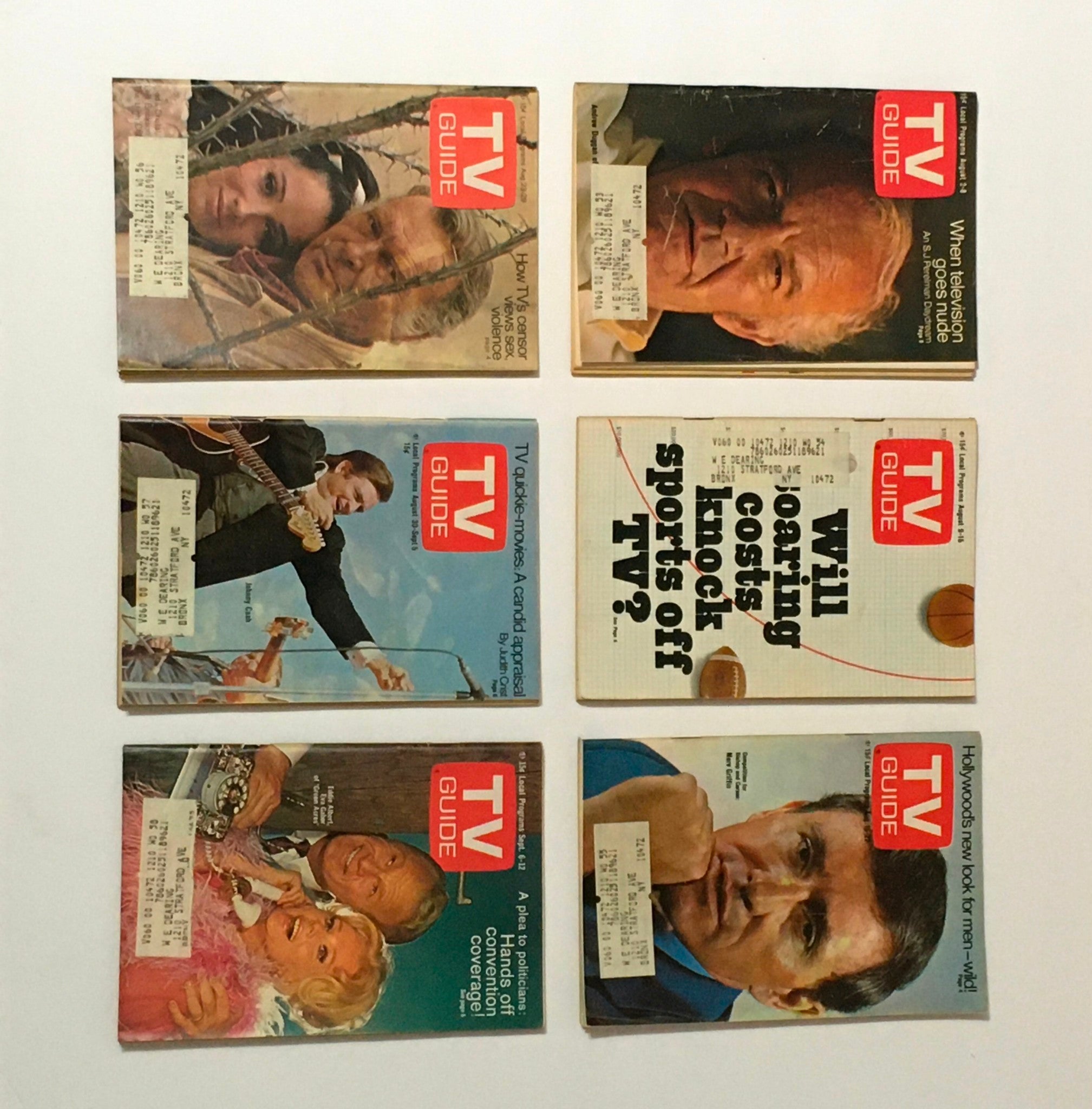 Original TV Guide Magazine covers from 1969, highlighting notable shows and personalities of the time. Complete Year Of TV Guide Magazines 1969, 52 Issues- Special Issue Fall Preview.
