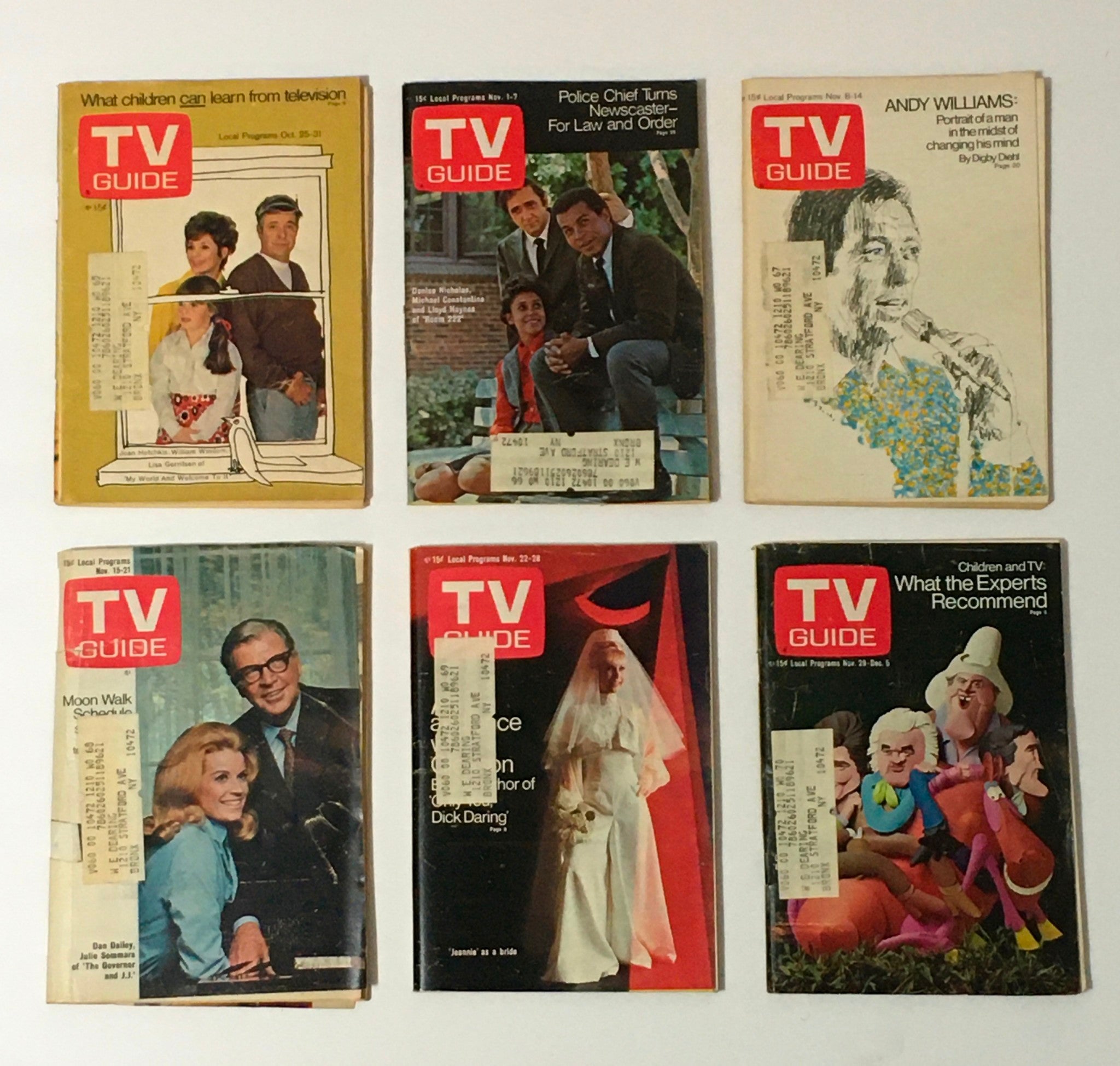 Series of TV Guide Magazine covers from the year 1969, showcasing various articles and highlights in television. Complete Year Of TV Guide Magazines 1969, 52 Issues- Special Issue Fall Preview.