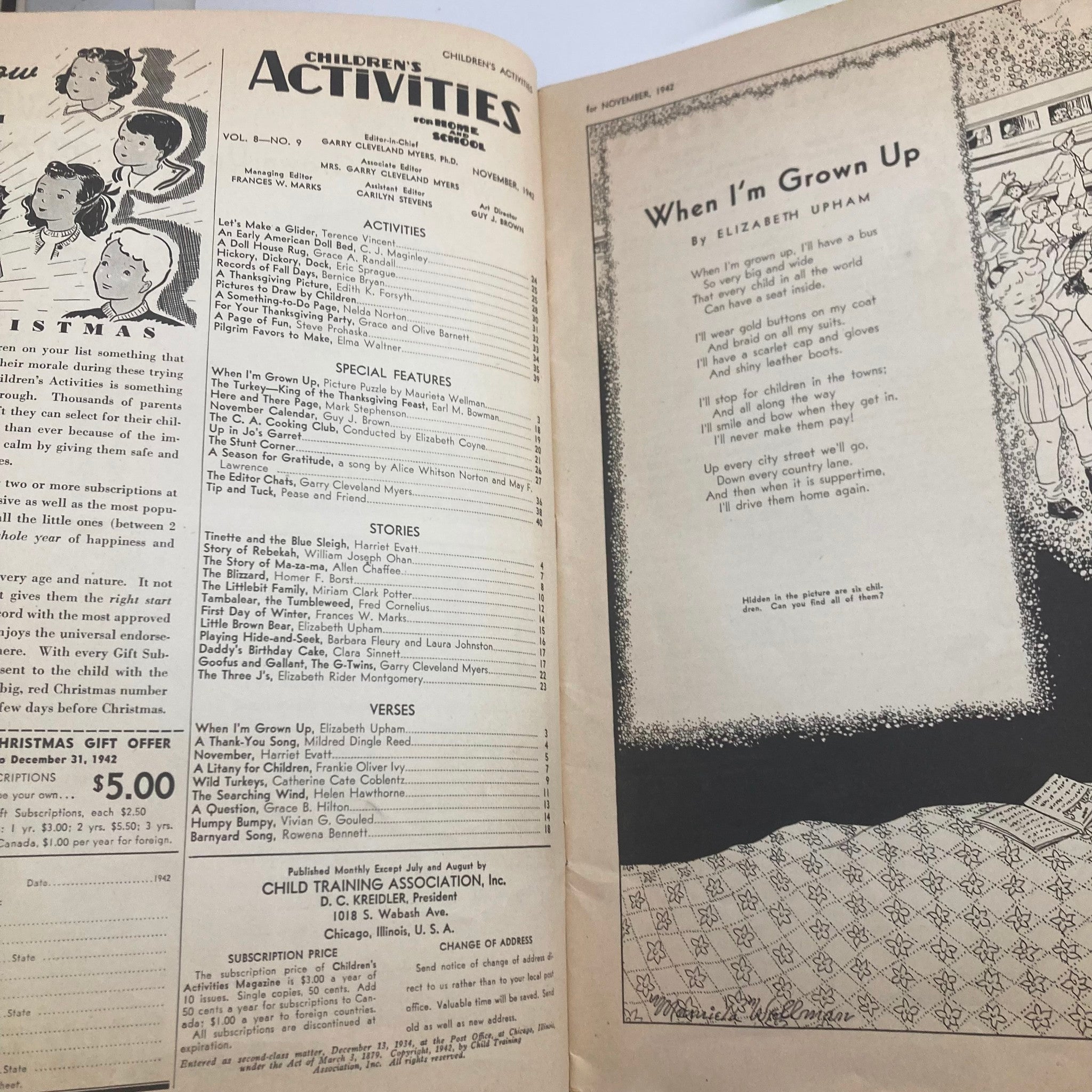 Children's Activities for Home and School November 1942 A Page of Fun No Label