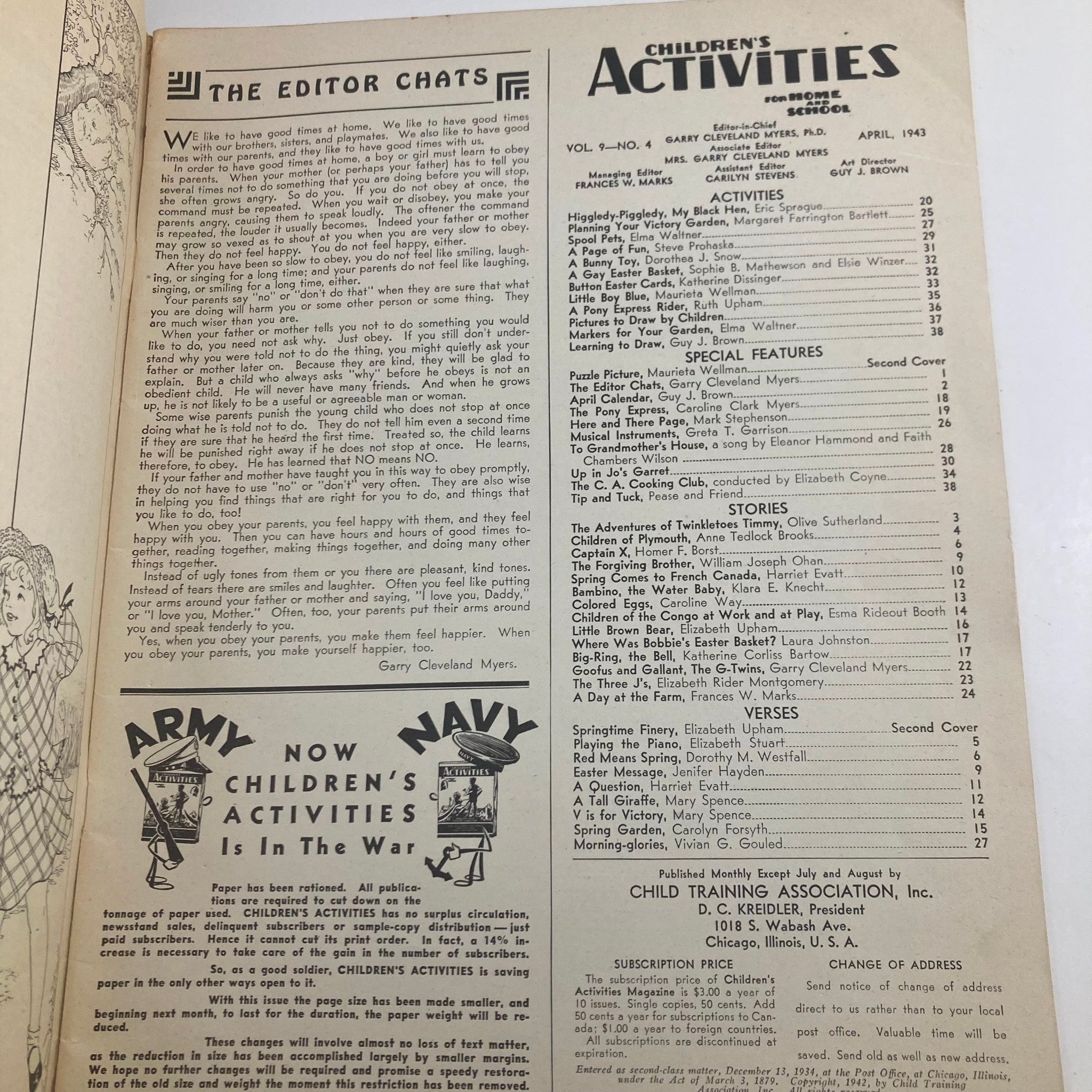 Children's Activities for Home and School April 1943 A Bunny Toy No Label