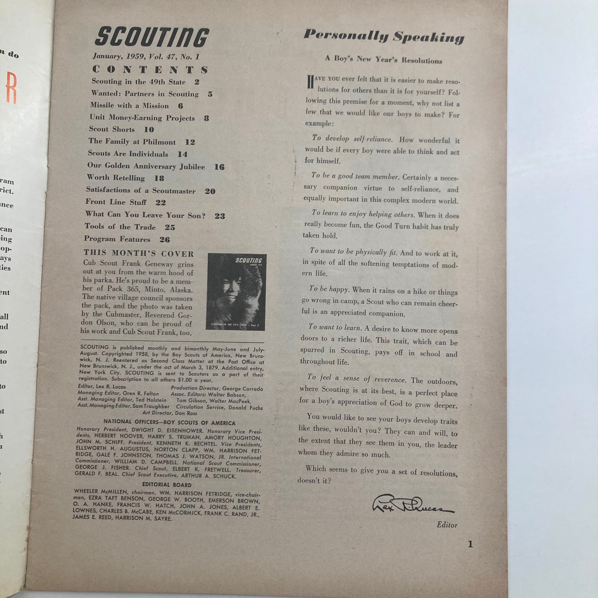 VTG Scouting Magazine January 1959 Vol 47 No. 1 Cub Scout Frank Geneway No Label