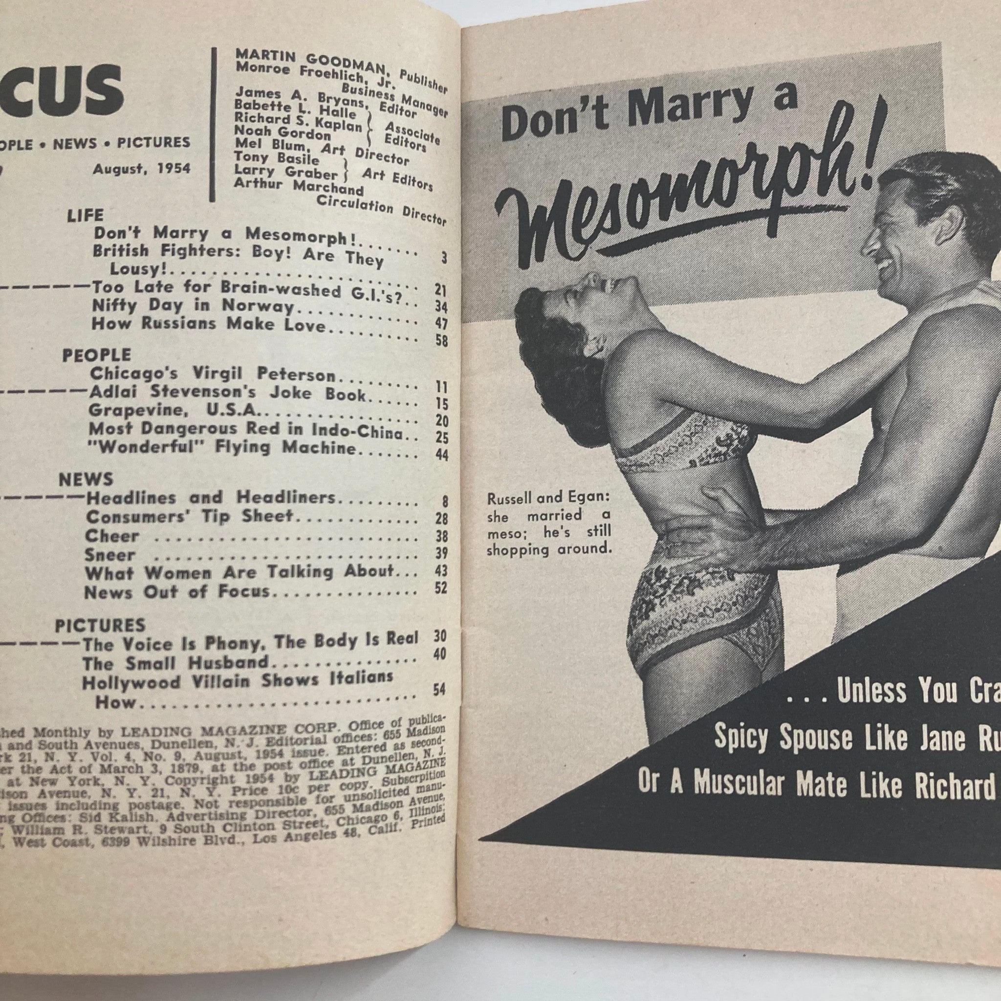 VTG Focus Magazine August 1954 How Russians Make Love No Label