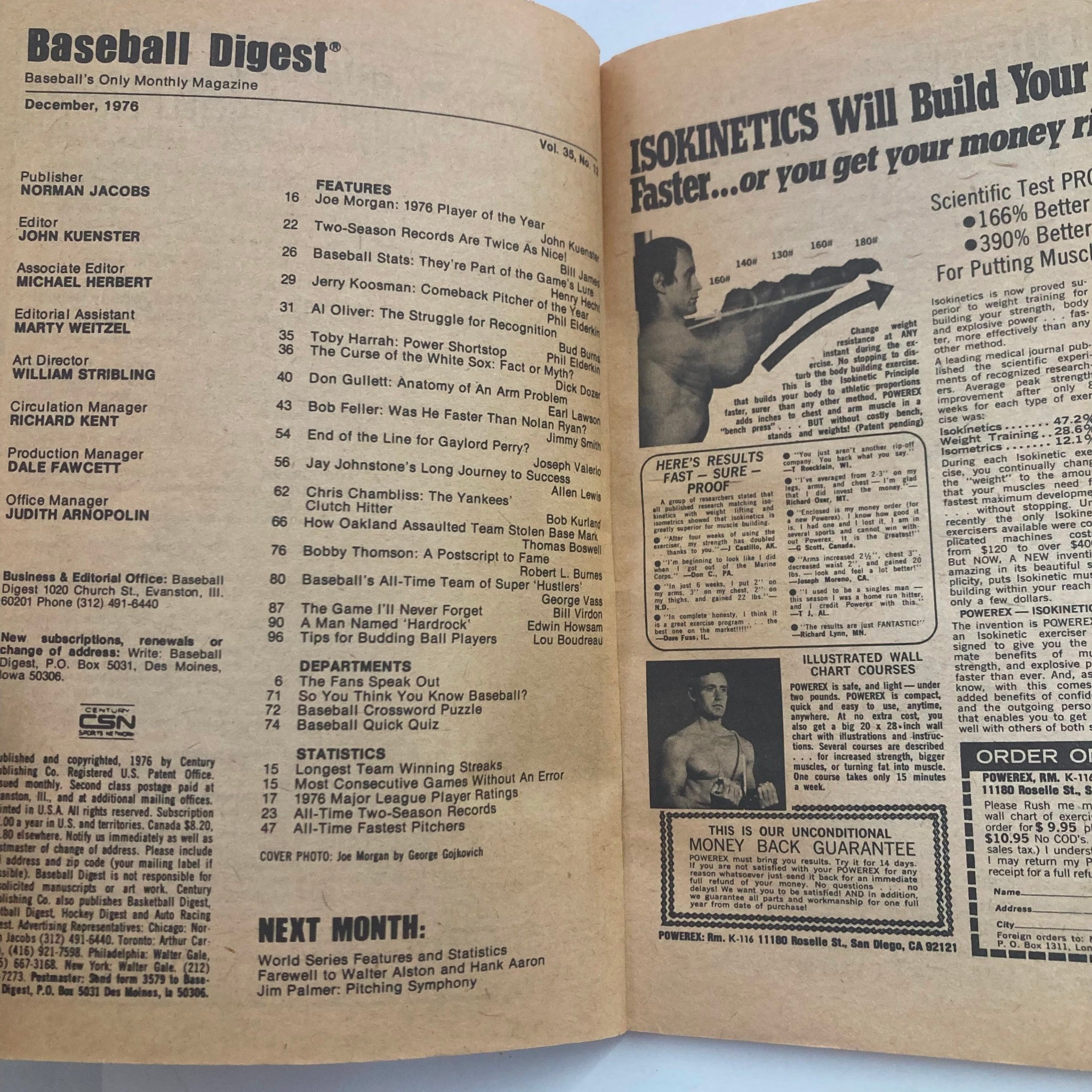 VTG Baseball Digest Magazine December 1976 Vol 35 No. 12 Joe Morgan