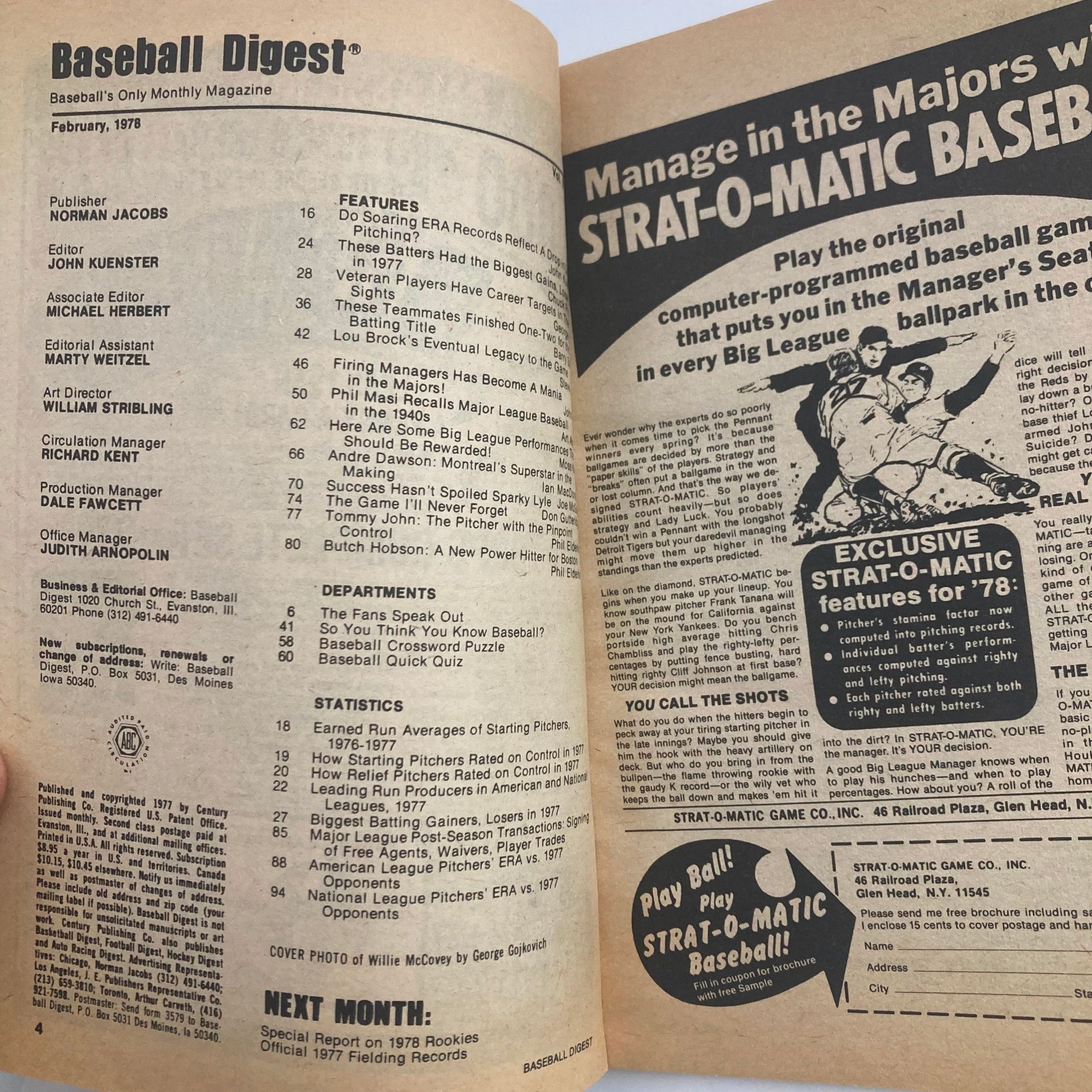 VTG Baseball Digest Magazine February 1978 Willie McCovey Career Homers